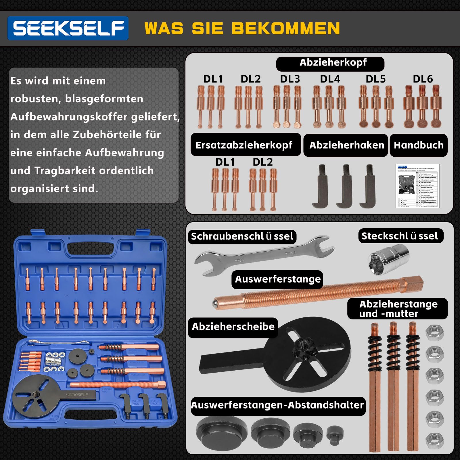 36-in-1 Lagerabzieher-Set, Innenlager Abzieher Trennsatz, Sackloch Lager Entfernungswerkzeug, Lager Demontage Zahnradabzieher, Blau