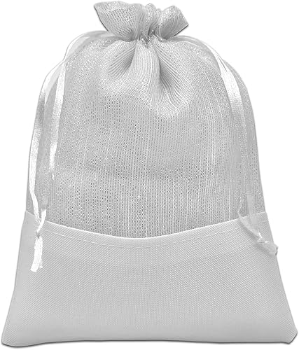 Miniatura 2 de TheDisplayGuys For Your Modern Living Paquete de 24 bolsas de regalo de lino y organza blanca con cordones (grandes 5 12 x 8), recuerdos de fiesta,