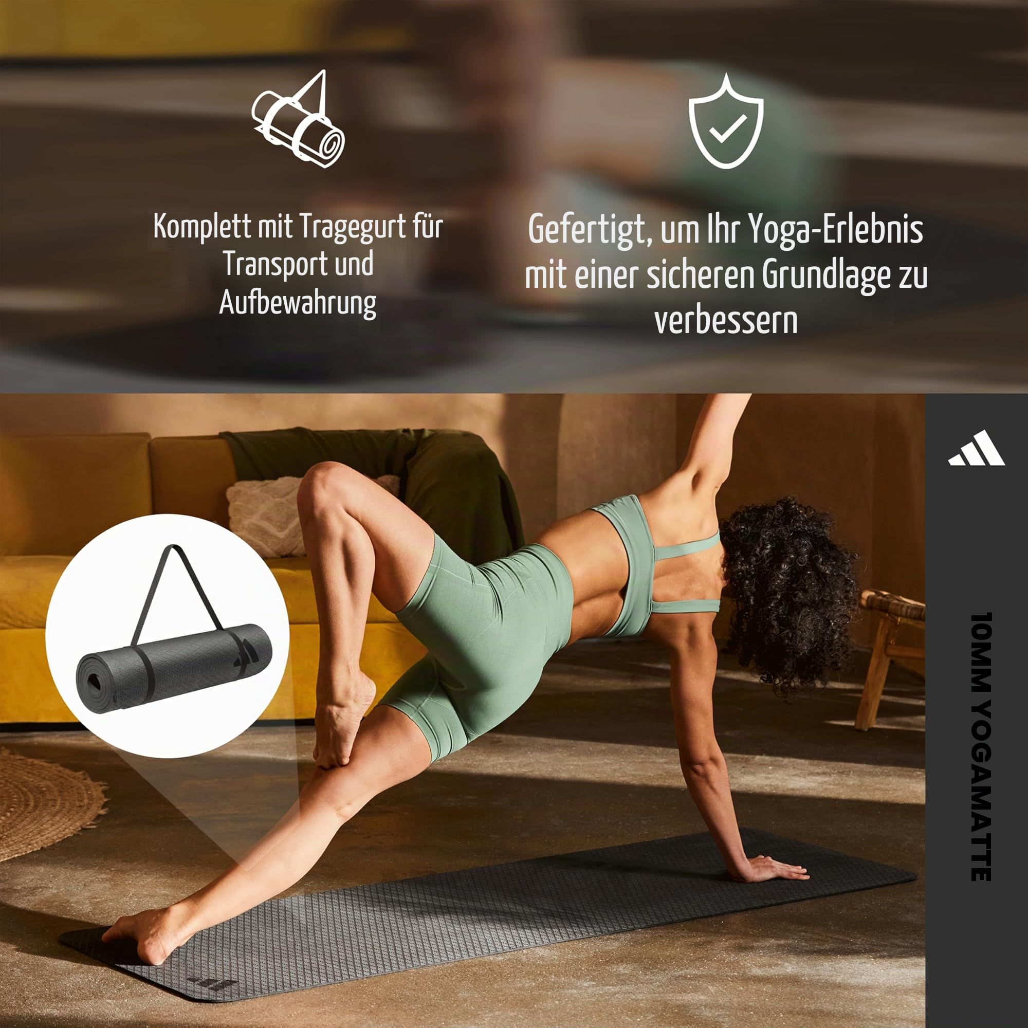Adidas Yogamatte aus 50% recyceltem Material frei von PVC - rutschfeste und strukturierte Oberfläche (176 x 61 cm) für den perfekten Halt beim Yoga in 4mm / 6mm / 10mm