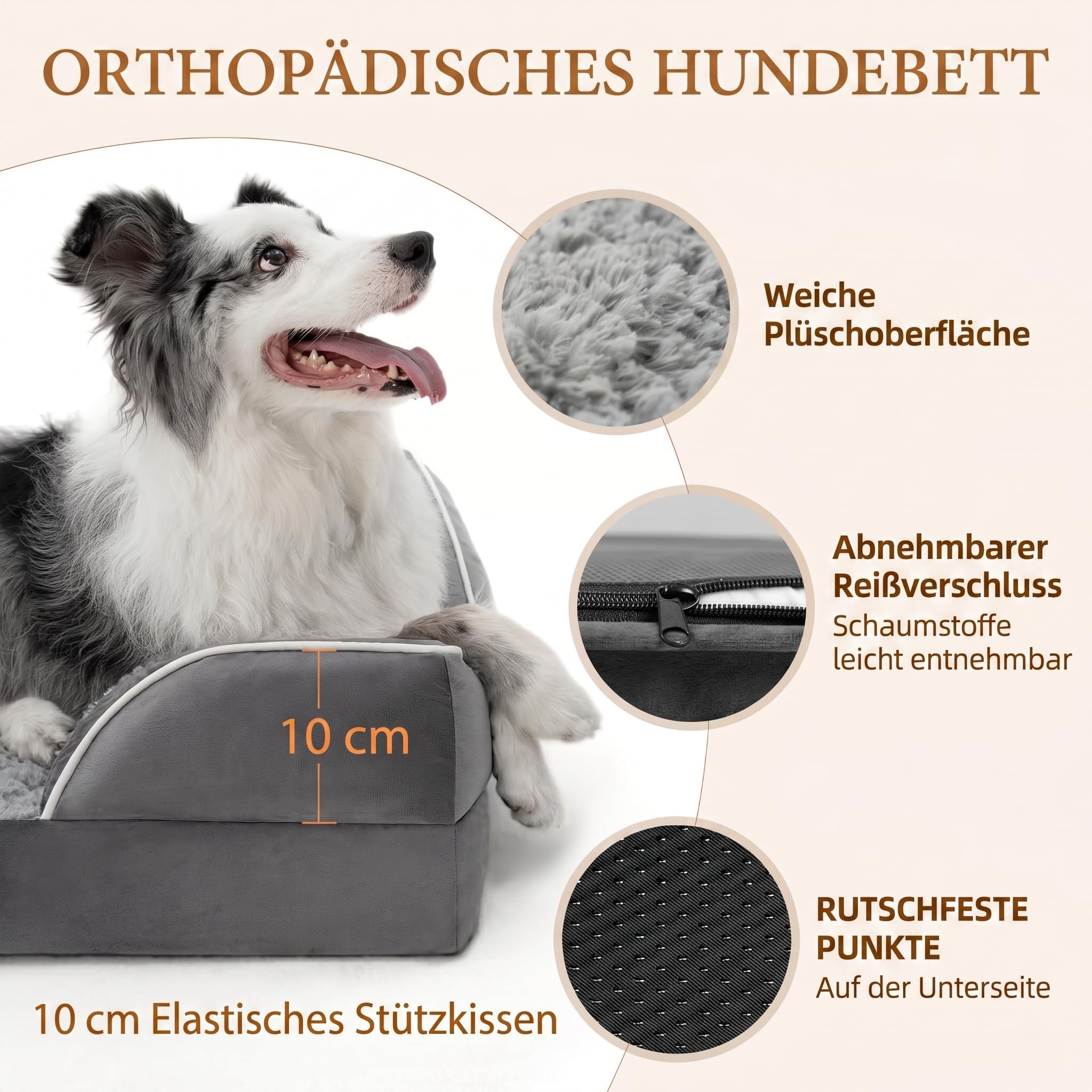 Comfort Expression Orthopädisches Hundebett Große Hunde, 106x76x21 cm, Hundesofa mit Eierförmigem Kistenschaum, Hundebett Waschbar, Wasserfestes Hundekissen & Rutschfester Hundekorb, Grau
