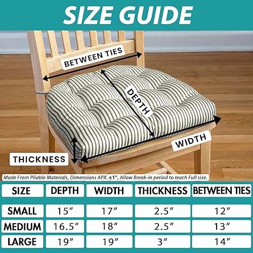 Miniatura 3 de Barnett Home Decor - Cojín para silla de comedor con rayas de cuadro azul con lazos - Tamaño grande de 19 x 19 - Cojín para silla de látex con