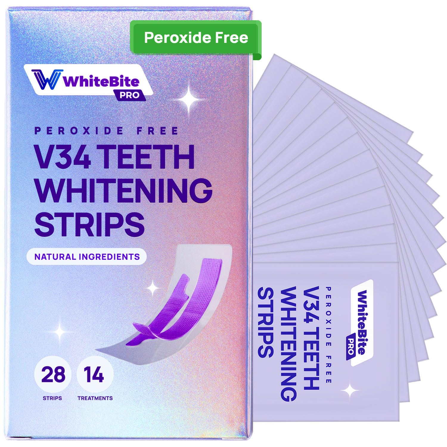Whitebite Pro Purple Teeth Whitening Strips 28 Strips 14 Treatments Enamel-Safe with Pap V34 Color Corrector Hydroxyapatite for