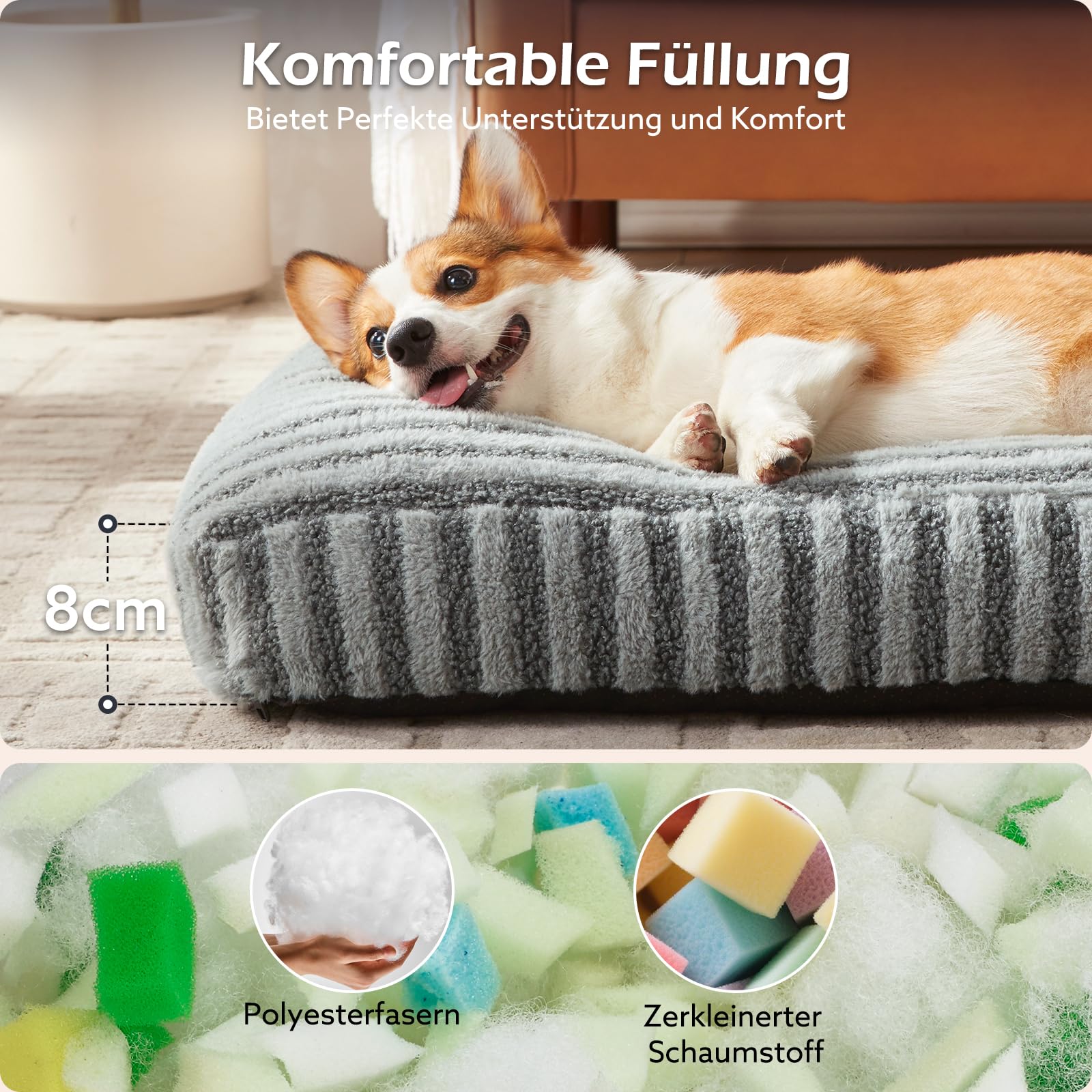 Pawk Cama Perro, Cama para Perros Medianos Lavable Extraíble, Cojín Perro Suave Transpirable Antideslizante para Perros Pequeños y Medianos, 74x53x8cm