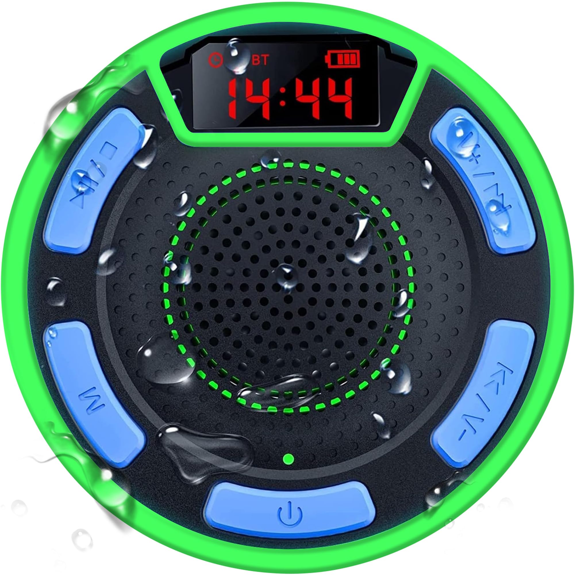 Bluetooth Speakers, DuoTen IPX7 Waterproof Wireless Portable Bluetooth Speakers w/LED Display, FM Radio, Suction Cup, Light Show, Loud Stereo Sound