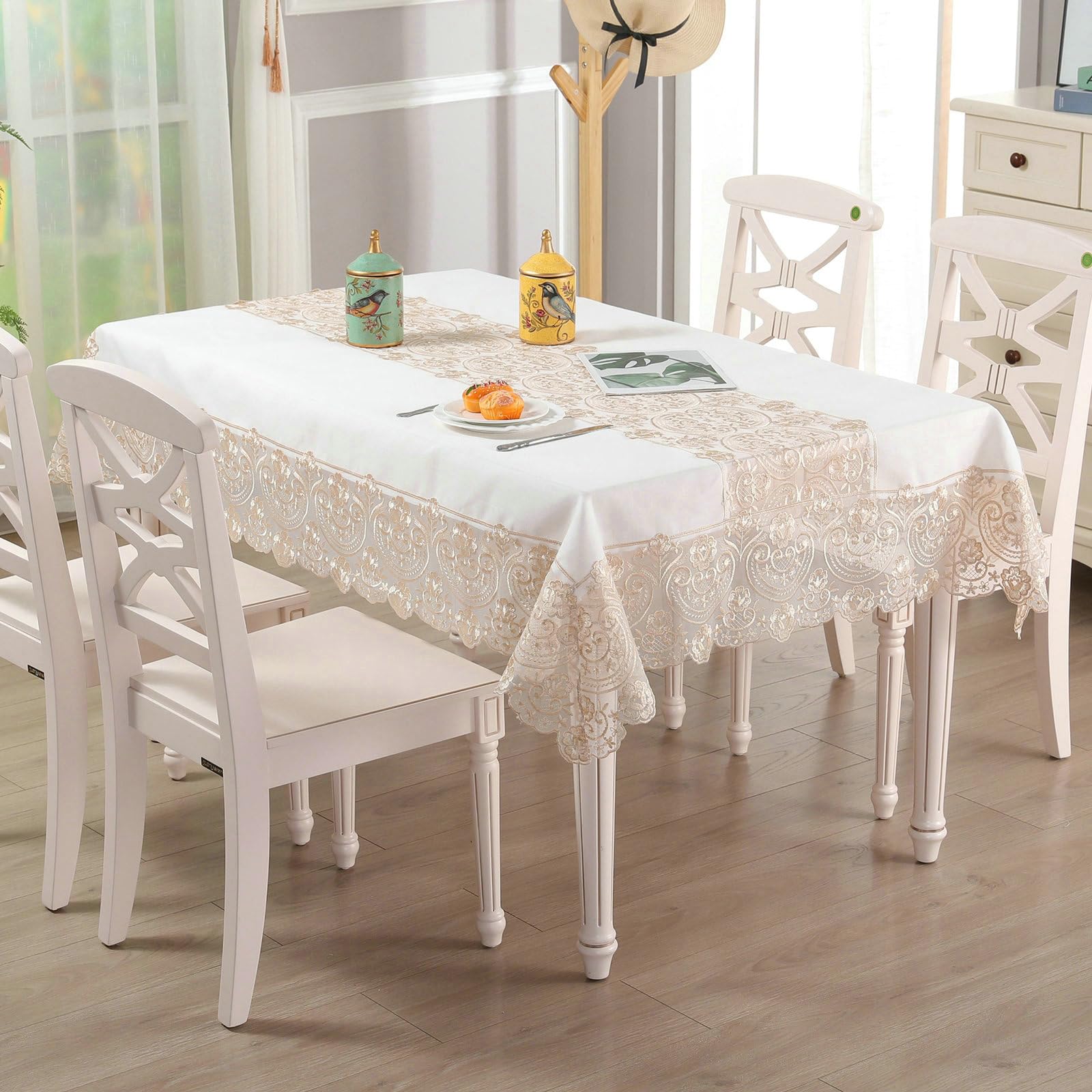 Tovaglia Rettangolare, Tovaglia Lavabile 90x220 cm Fiore Ricamo