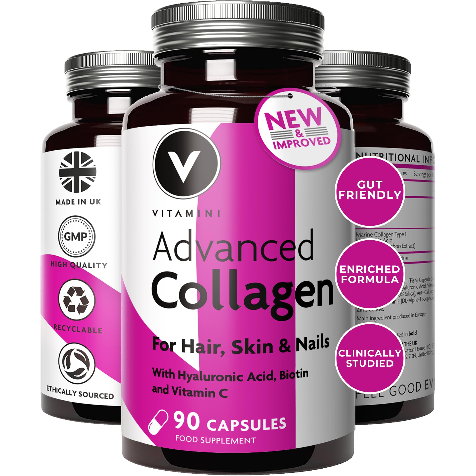 Collagen Supplements for Women – Fast-Absorbing Marine Capsules (1050mg Naticol® Type I, ~2 kDa), Hyaluronic Acid, Biotin, Vitamins C & E, Zinc – Hair, Skin & Nails – Gut-Kind, Odour-Free