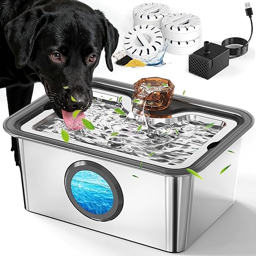 Fuente de agua para perros grandes, fuente de agua para mascotas de acero inoxidable 304 de 12 litros con 5 filtros y 2 bombas de agua disponible en Yaxa Colombia