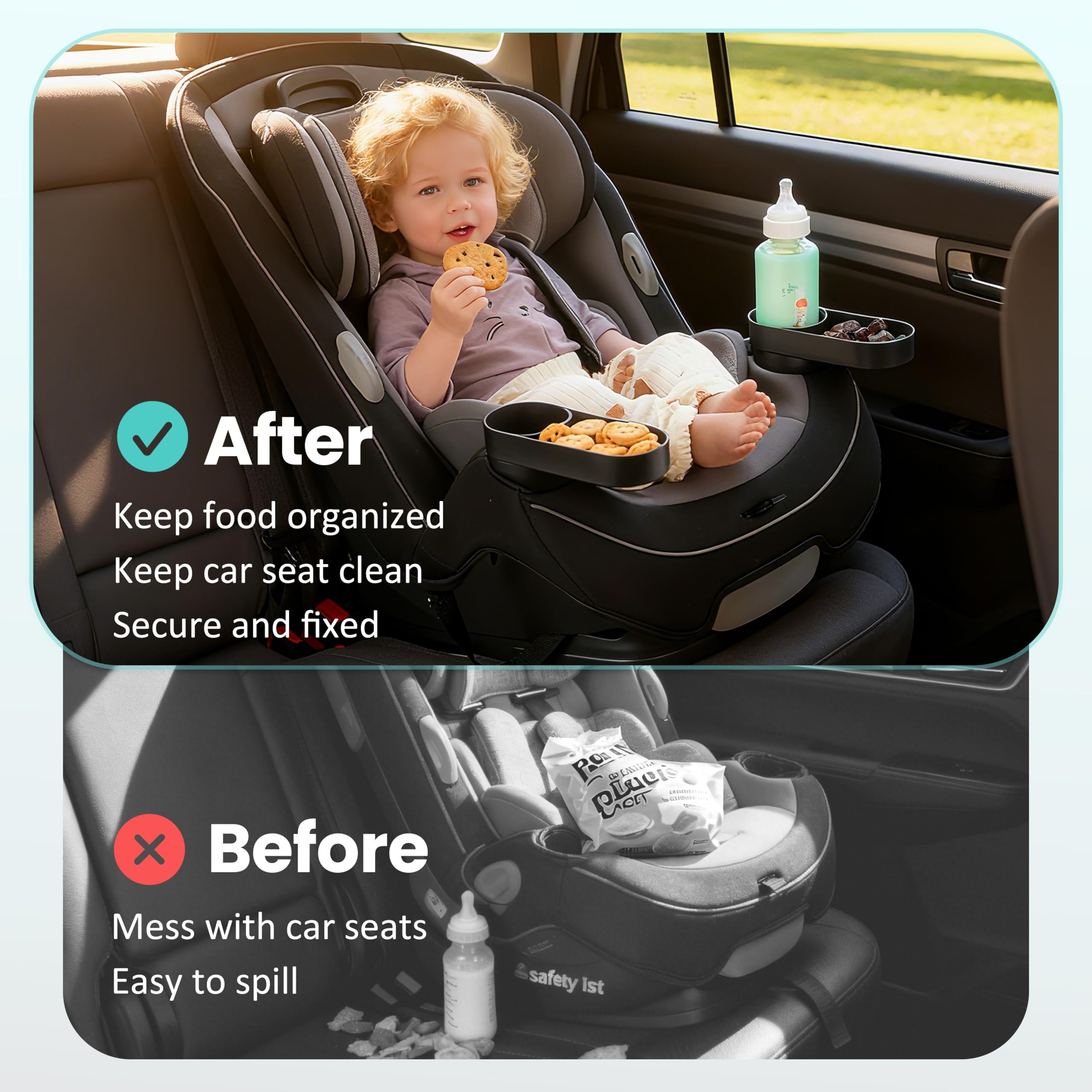 Taca na przekąski do fotelika samochodowego dla dzieci, kompatybilna z Safety 1st EverFit & Grow and Go All-in-One Slim Cabrio fotelik samochodowy, taca na przekąski i akcesoria, nadaje się do