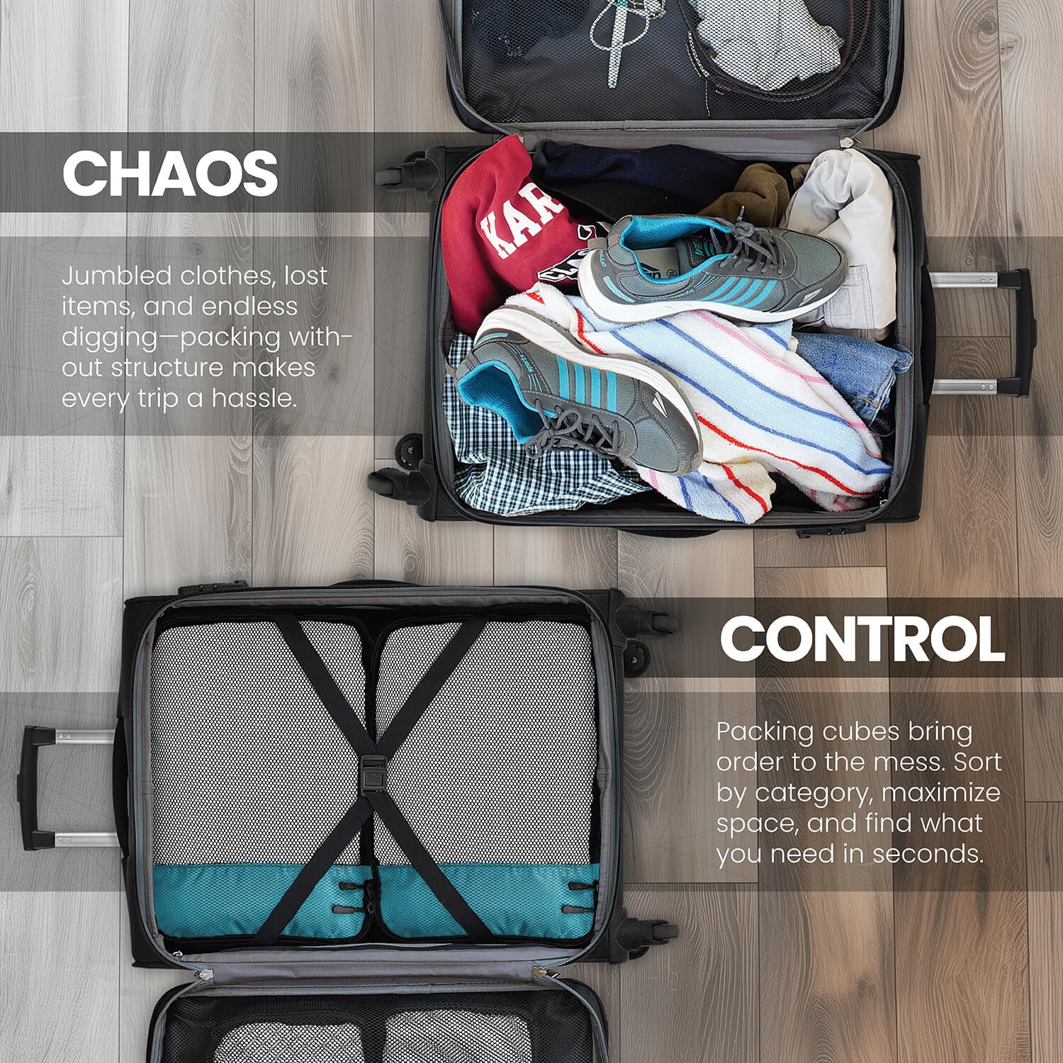FATMUG Packing Cubes Travel Pouch Bag Organiser Set of 8 (2 x Large-Medium-Small-Slim) - Sky Blue Polyester 1