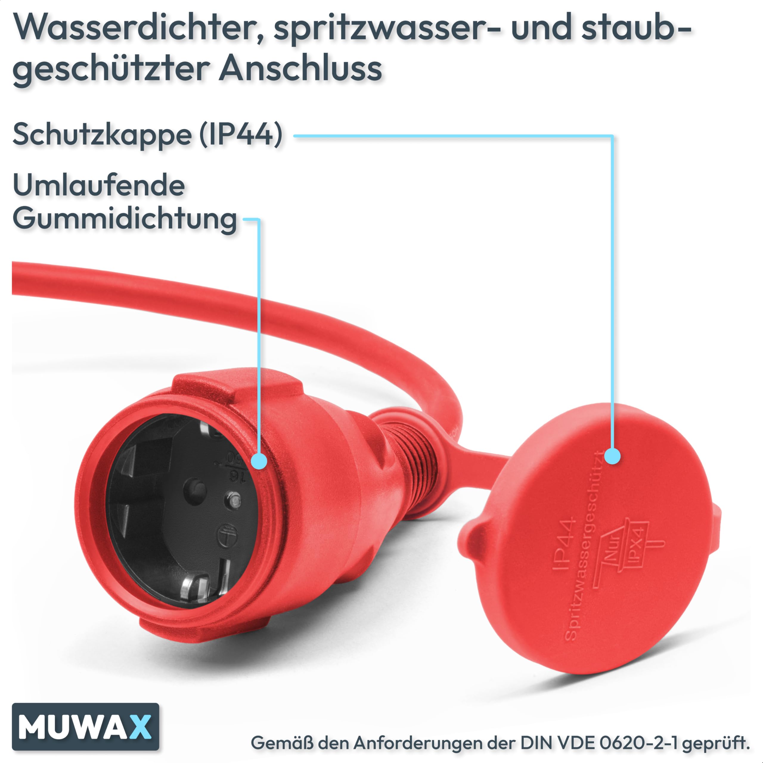 Rallonge en Caoutchouc 40 m pour Chantiers, ateliers, Industrie, pour Usage extérieur Permanent et Fortes contraintes mécaniques H07RN-F 3G1,5 mm² Rouge