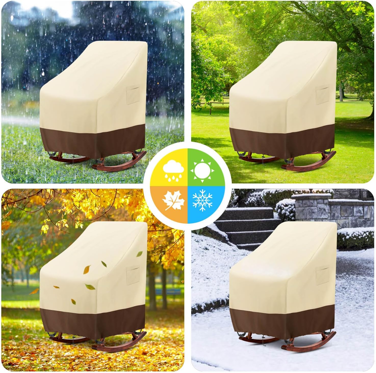 Outdoor Rocking Chair Cover 2 Pack, Heavy Duty Waterproof Patio Chair Cover for 27" W x 34" D x 45" H Rocking Chair Patio Garden Porch Outdoor Furniture Cover, Beige