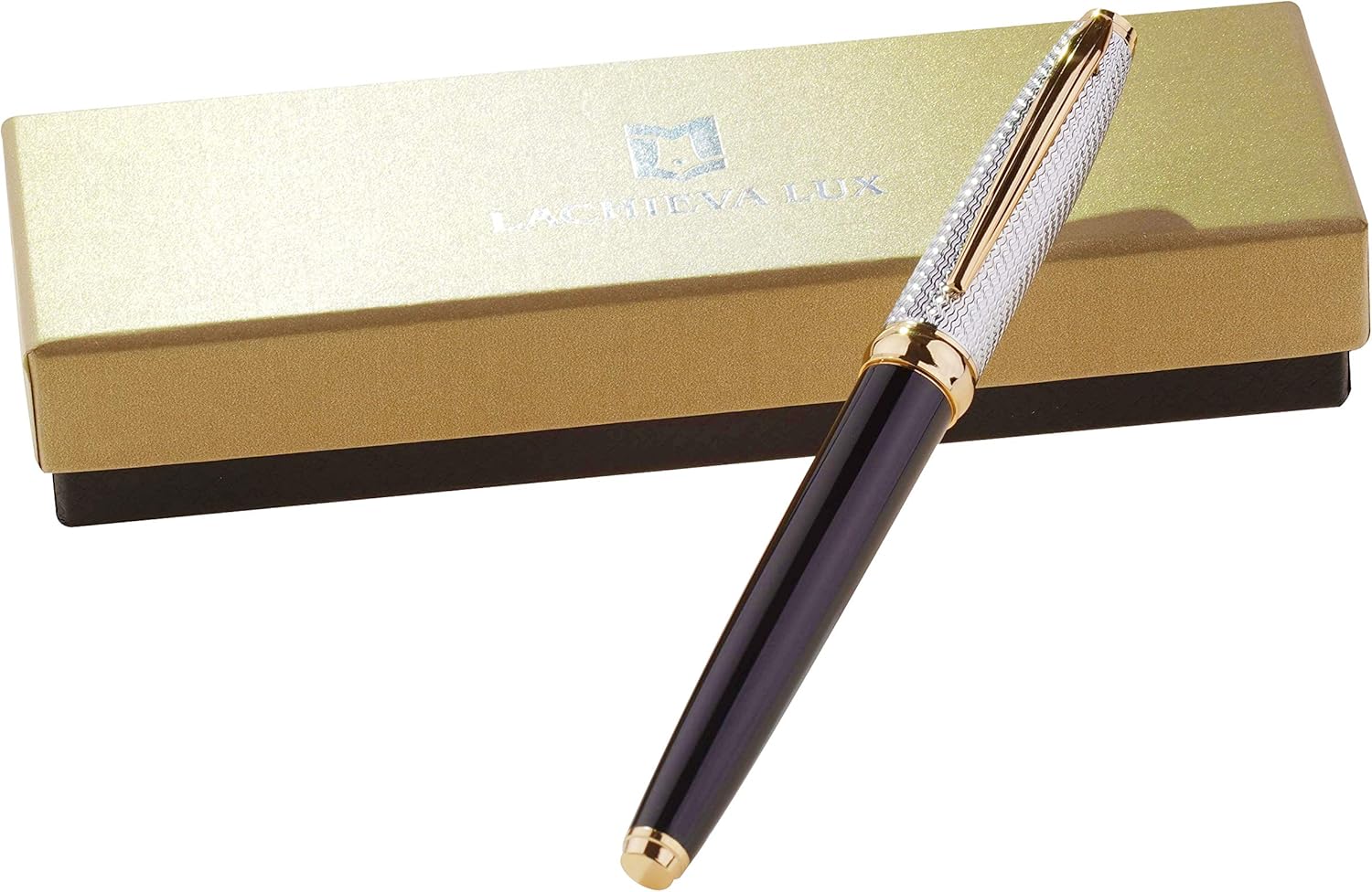 LACHIEVA LUX Elegant Metal Rollerball Pen with Germany Schneider TOP 850 Refill, Nice Pen Gift for Man (Black/Gold Color)