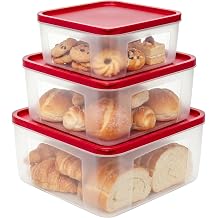 REDANT Plastic Food Storage Containers with Lids Airtight - Large Meal Prep Containers Reusable for Freezer - Bread Box for Cookies, Sandwich, Cake & Muffin, Leak-Proof & Stackable, Square, 3 Pcs