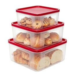 REDANT Plastic Food Storage Containers with Lids Airtight - Large Meal Prep Containers Reusable for Freezer - Bread Box for Cookies, Sandwich, Cake & Muffin, Leak-Proof & Stackable, Square, 3 Pcs