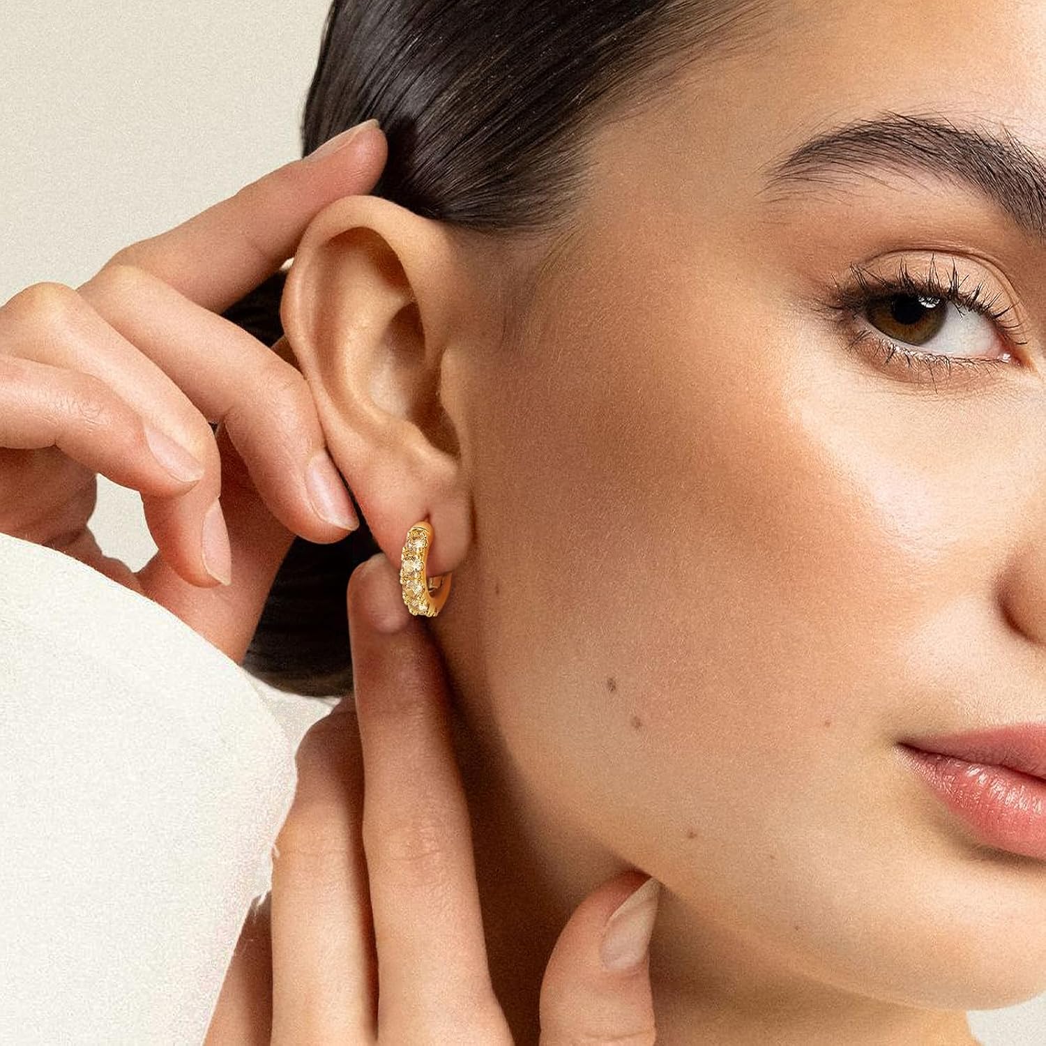 14k Gold Plated Small Hoop Earring for Women with Sterling Silver Post, Trendy Gold Pearl Earrings Opal/Aura Earring Hypoallergenic Cubic Zirconia Silver Hoop Earrings Jewelry Gift - Image 2