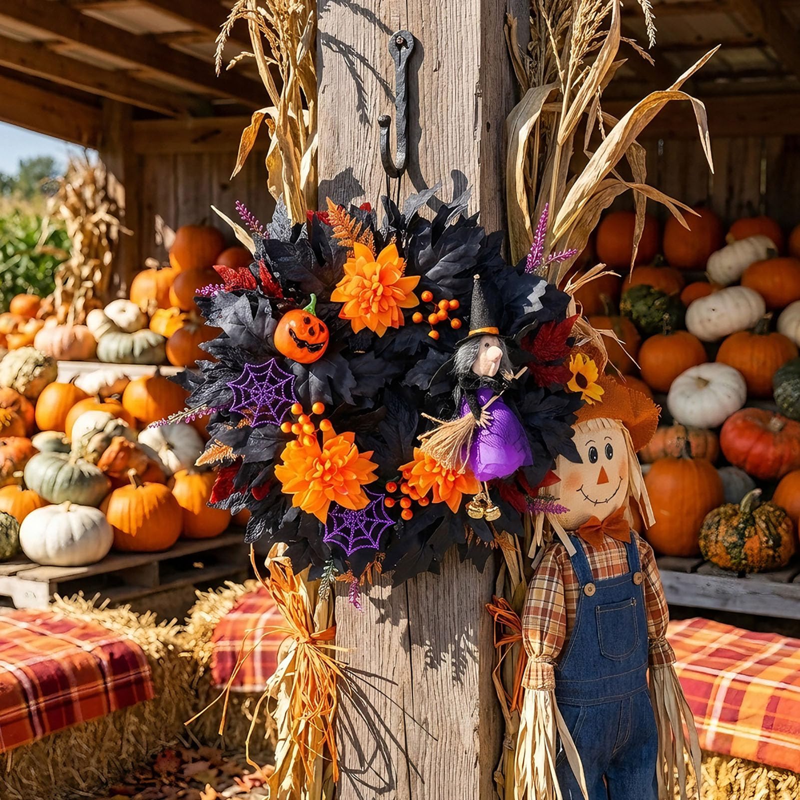 Wieniec Halloween na Drzwi Frontowe, Wisząca Ozdoba z Wiedźmą