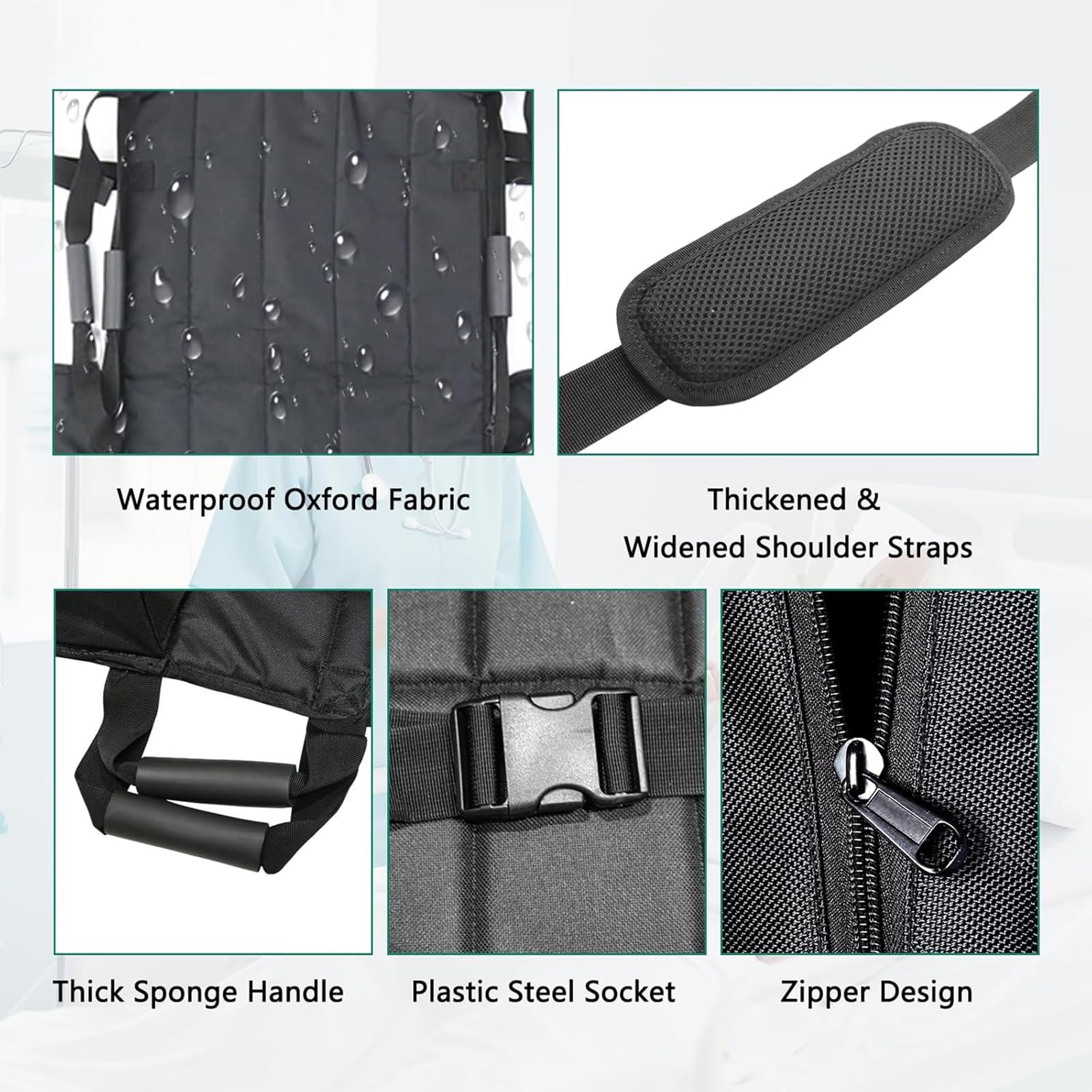 Cinturón de elevación para silla de ruedas, tela Oxford impermeable, elevador plegable para ancianos, diseño de doble mango, soporta hasta 150 kg, ideal para pacientes con movilidad limitada