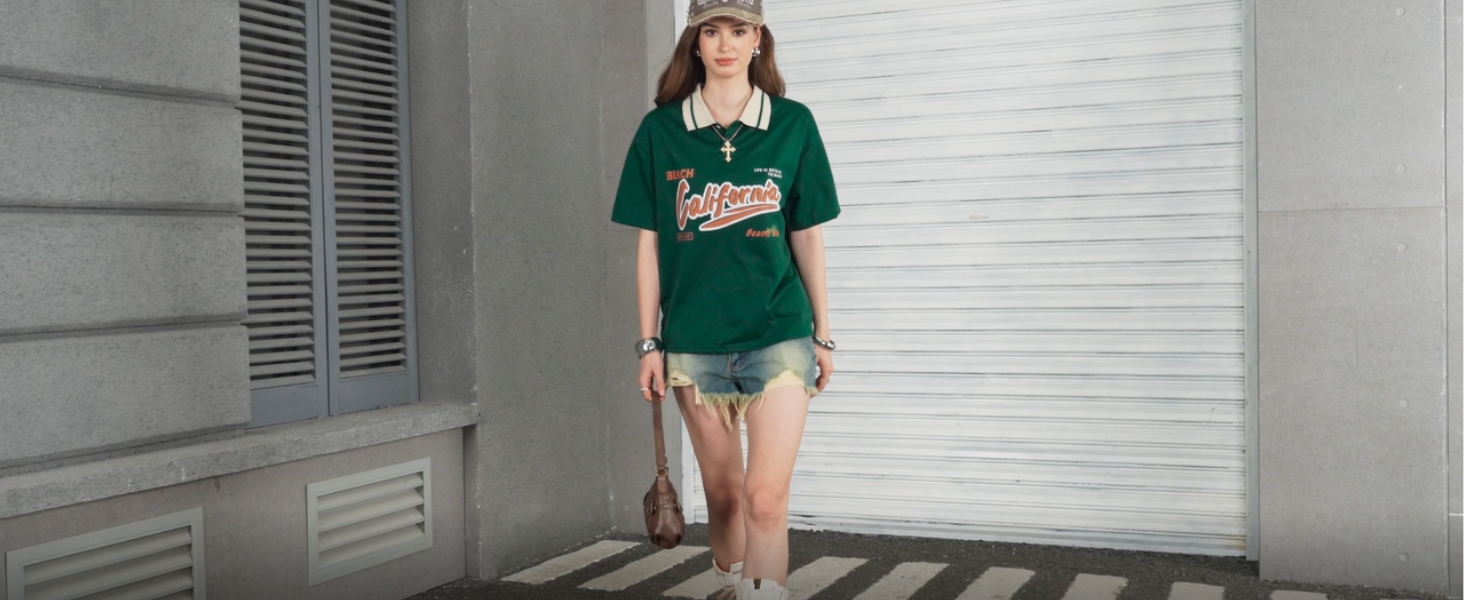 Verdusa Women's Oversized Rugby Shirt Y2K Jersey Shirts Vintage