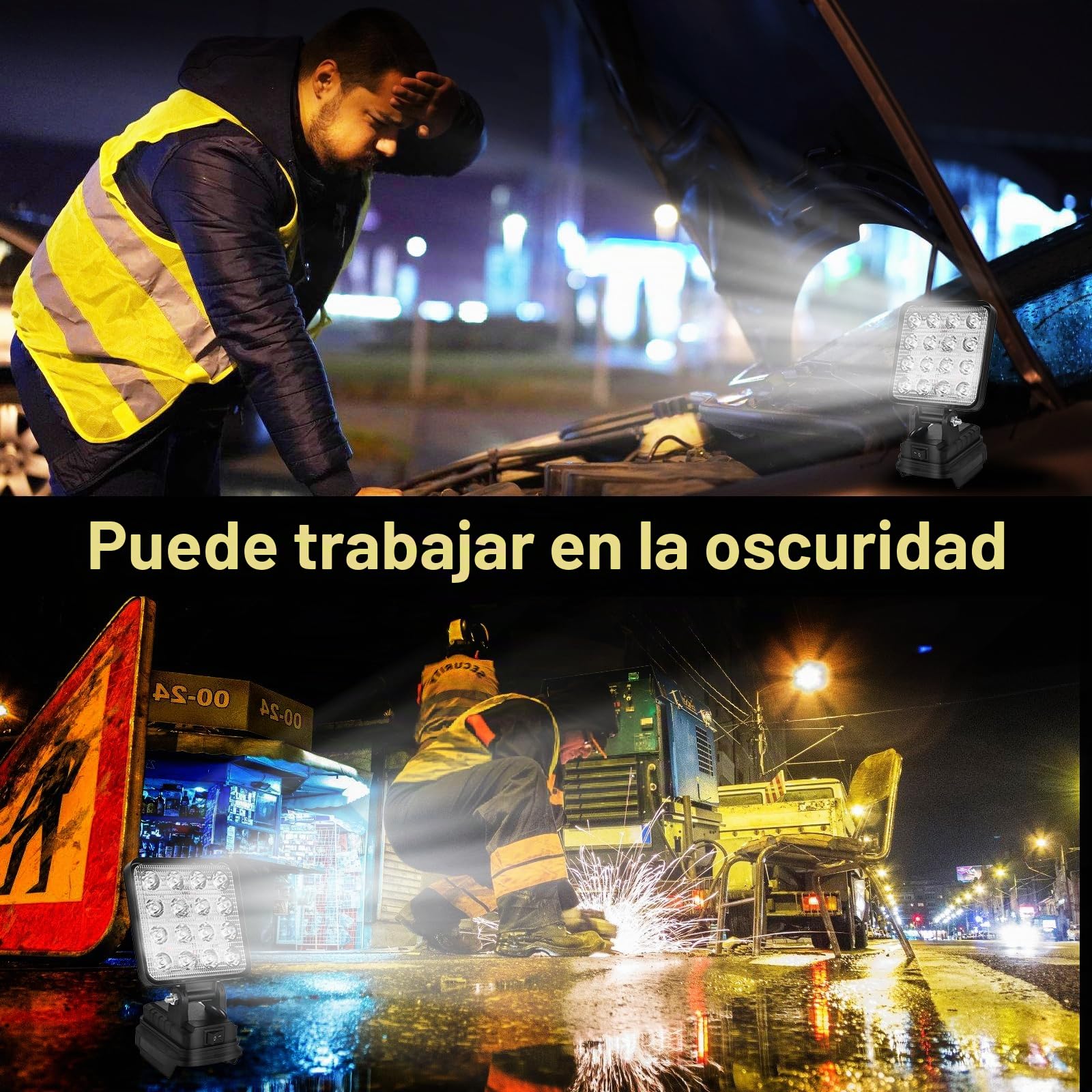 HOSPAOP Lámpara LED de trabajo con batería para Makita 18 V – 27 W, foco LED portátil, con batería, foco de luz de construcción, lámpara con carga USB, 2 unidades (sin batería)