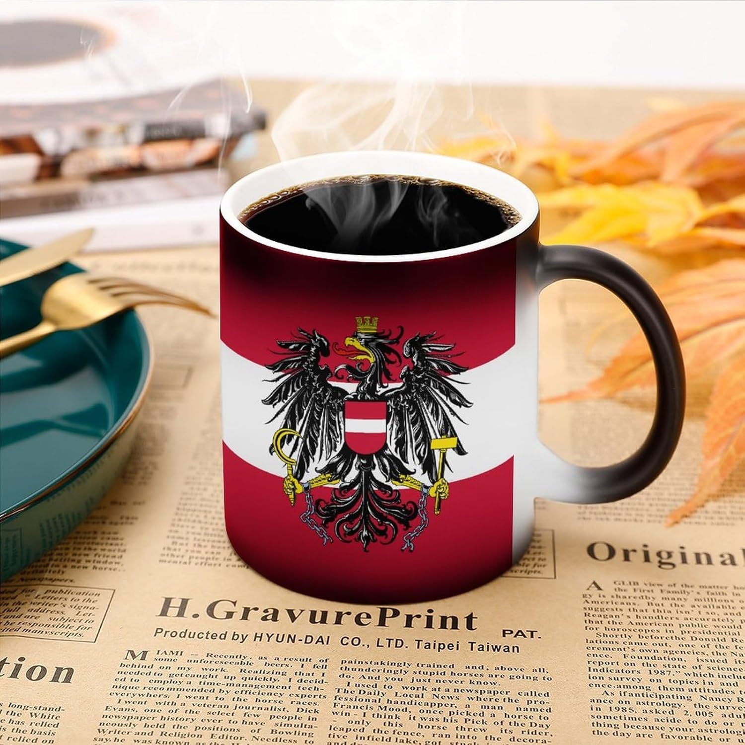Emblem of Austria Austrian Flag Color Changing Mug Heated Ceramic Cup Heat Sensitive Coffee Mug Fun Gift