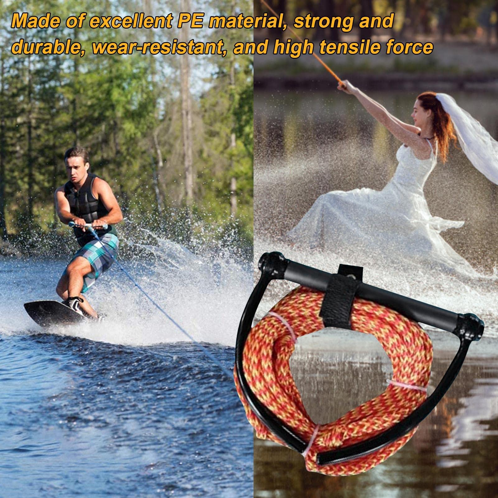 Wakeboard Leine Mit Griff, Griffbreite 30cm, Seillänge 2, Seildurchmesser 1 cm, Schwimmend Zug-Seil Wassersport Schleppleine Boot, Mit Schwimmer, Inkl. Seilwächter