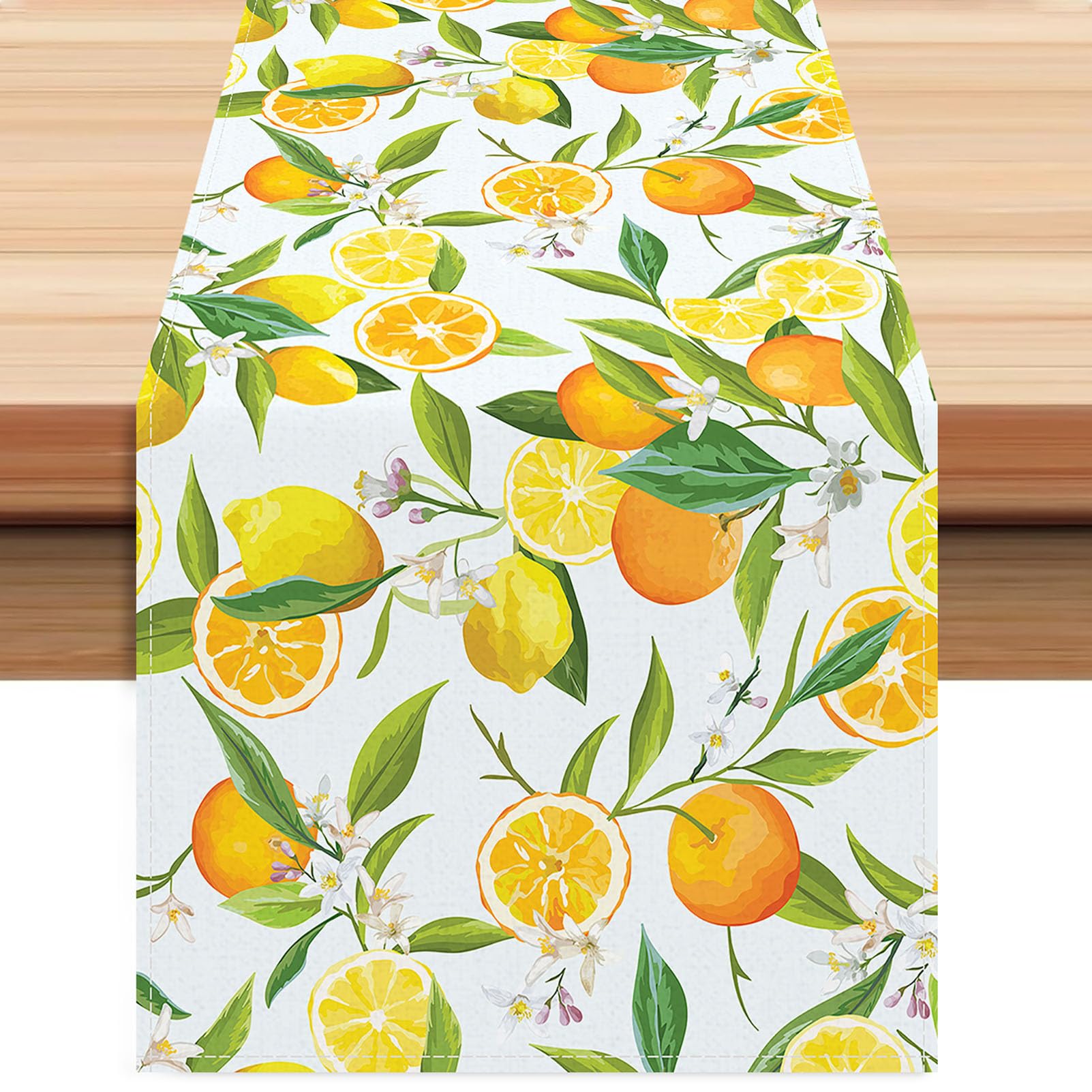 1PC Lemon Table Runner, 33 x 183 cm, Polyester Floral Table Decoration, Washable Modern Yellow Table Runner for Kitchen, Dining Table, Farmhouse, Party, Wedding, Coffee Table (Lemon Pattern)​