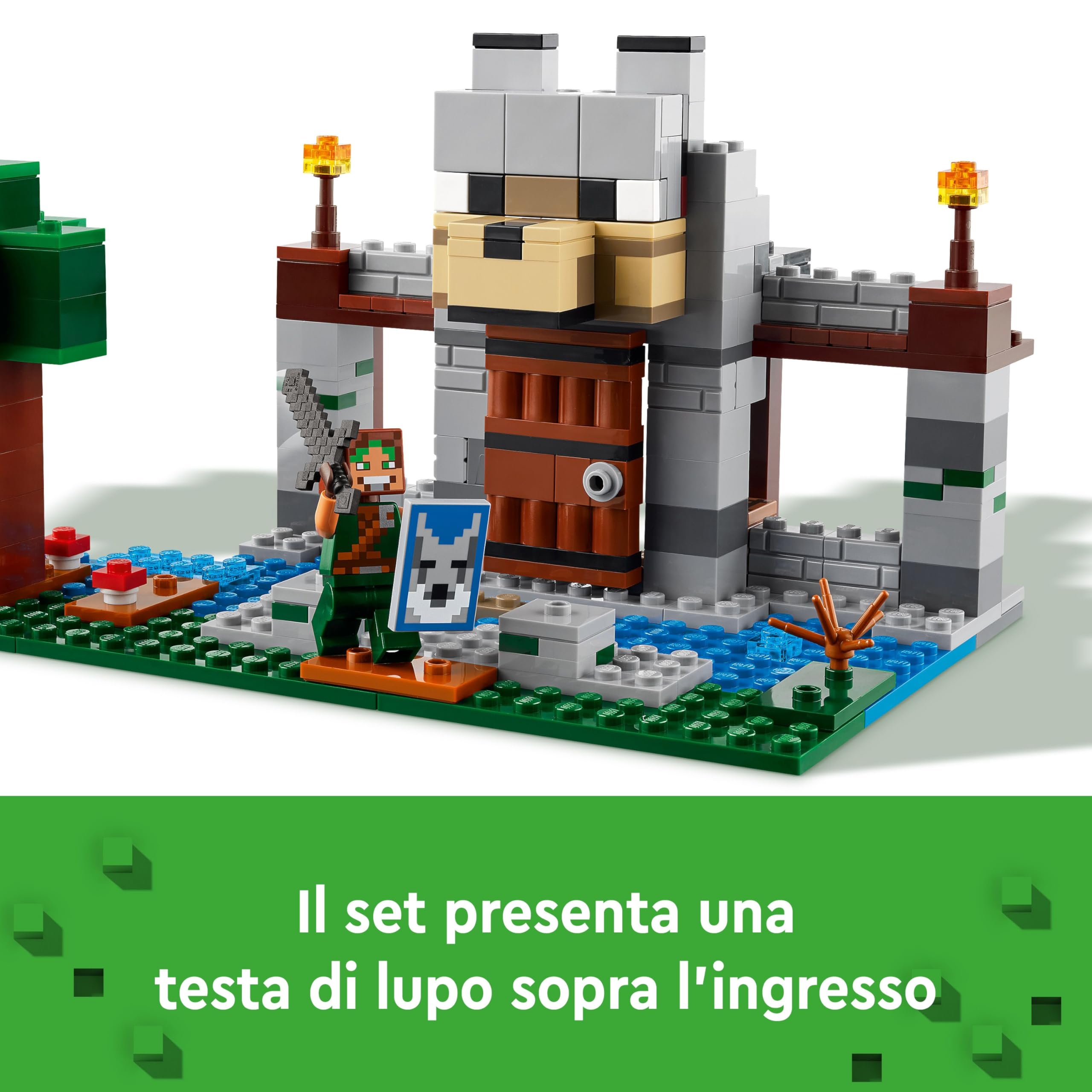 LEGO Minecraft Il Castello del Lupo Giocattolo con Personaggio, 2 Figure di Scheletro, 2 Lupi e Accessori tra cui un Tavolo da Crafting - Regalo per Gamer, Bambini e Bambine da 8 Anni - 21261