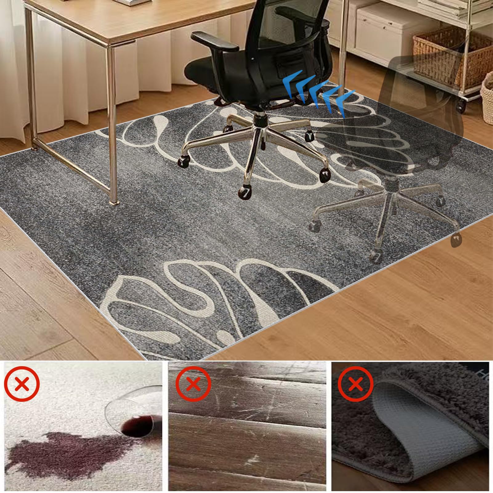 Protection de Sol pour Chaise de Bureau, Tapis de Chaise pour Sols Durs, Tapis Protecteur de Sol pour Fauteuils de Gaming, Tapis de Protection Polyvalent pour la Maison, Tapis Bureau Sol 120 x 150 cm