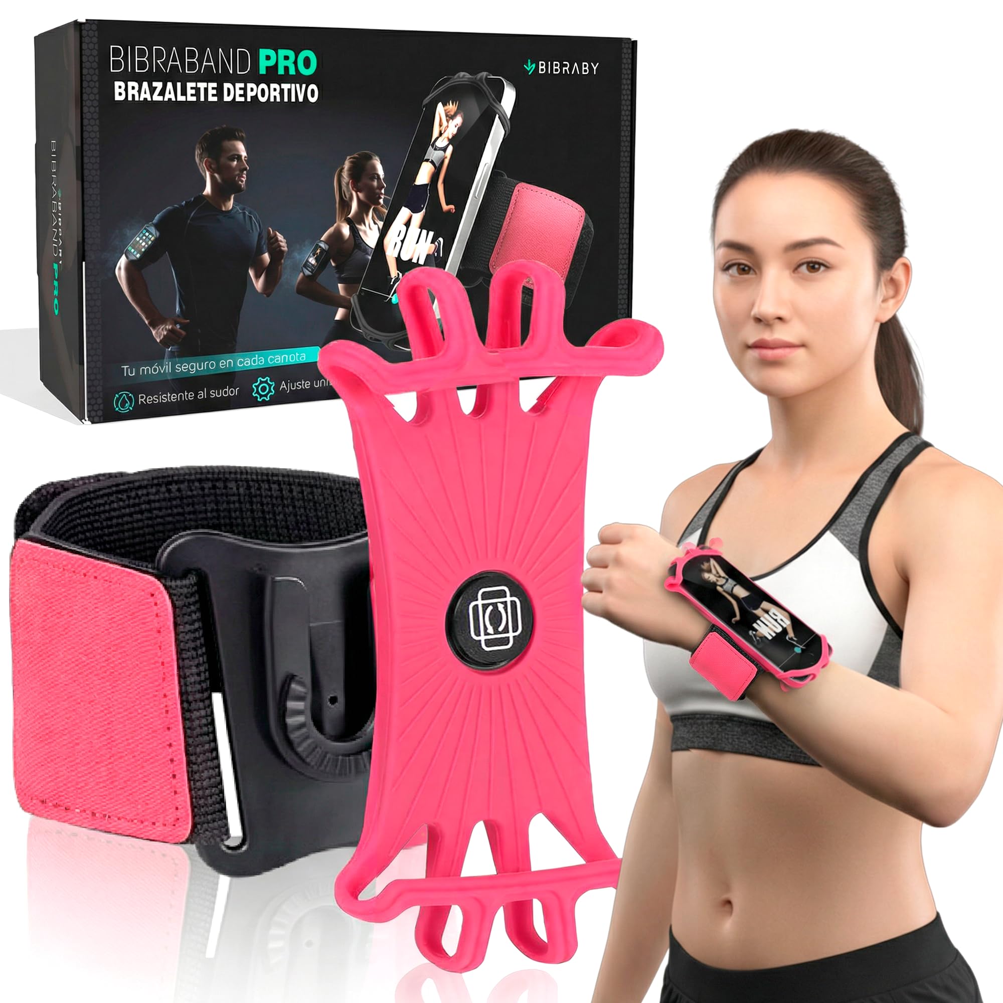 BIBRABY Super Brazalete móvil en Funcionamiento Running | Soporte Universal para movil Ajustable a Brazo y muñeca | Accesorios Antideslizantes | Correr Caminar Gimnasio | Phones hasta 7'' (Negro) — view 8