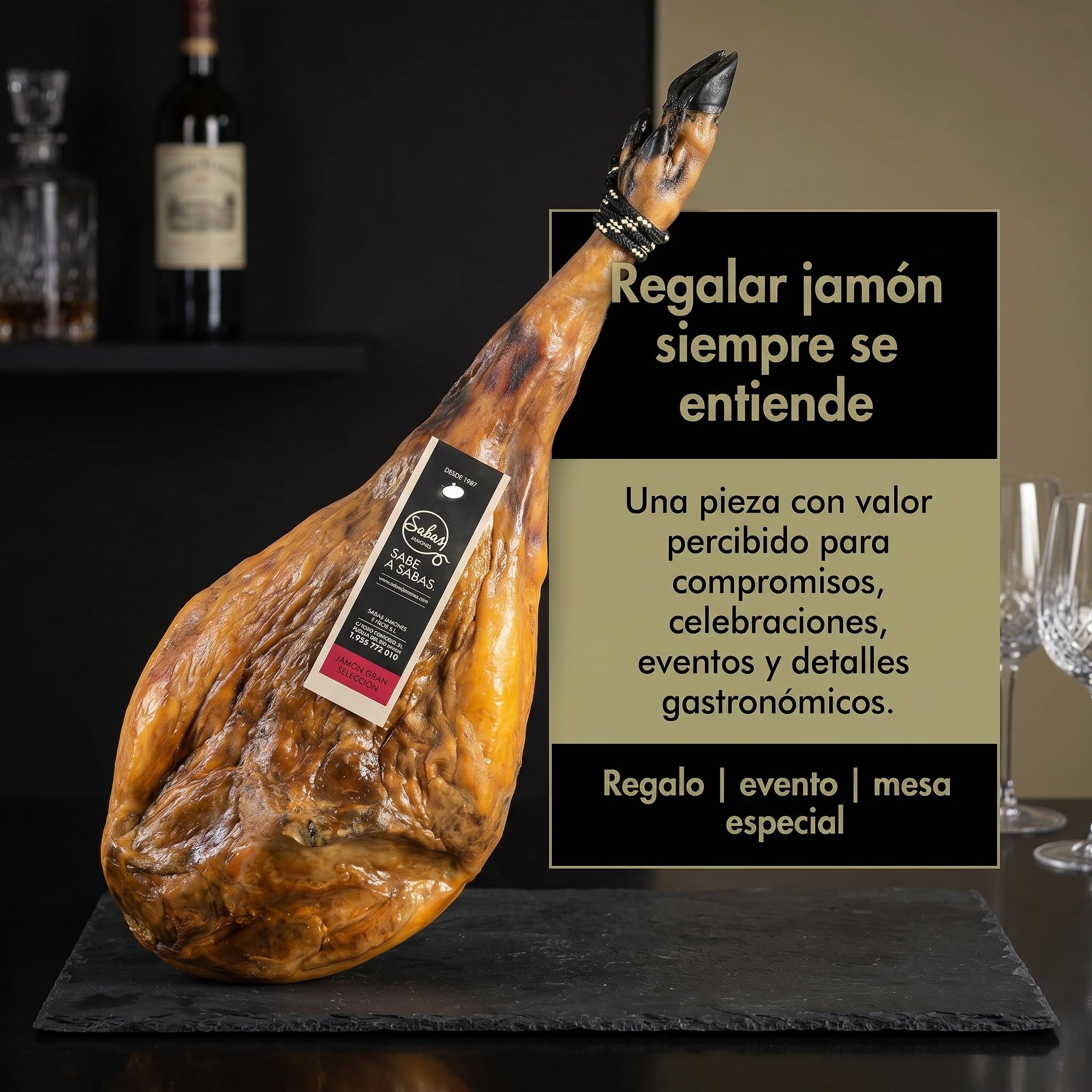 Jamon Duroc Gran Seleccion Curado 24 Meses Pieza Entera con Hueso 7 kg | Peso aproximado de siete kilos, secado lento en bodega, sin sulfitos declarados; para regalo, hosteleria, Navidad y eventos