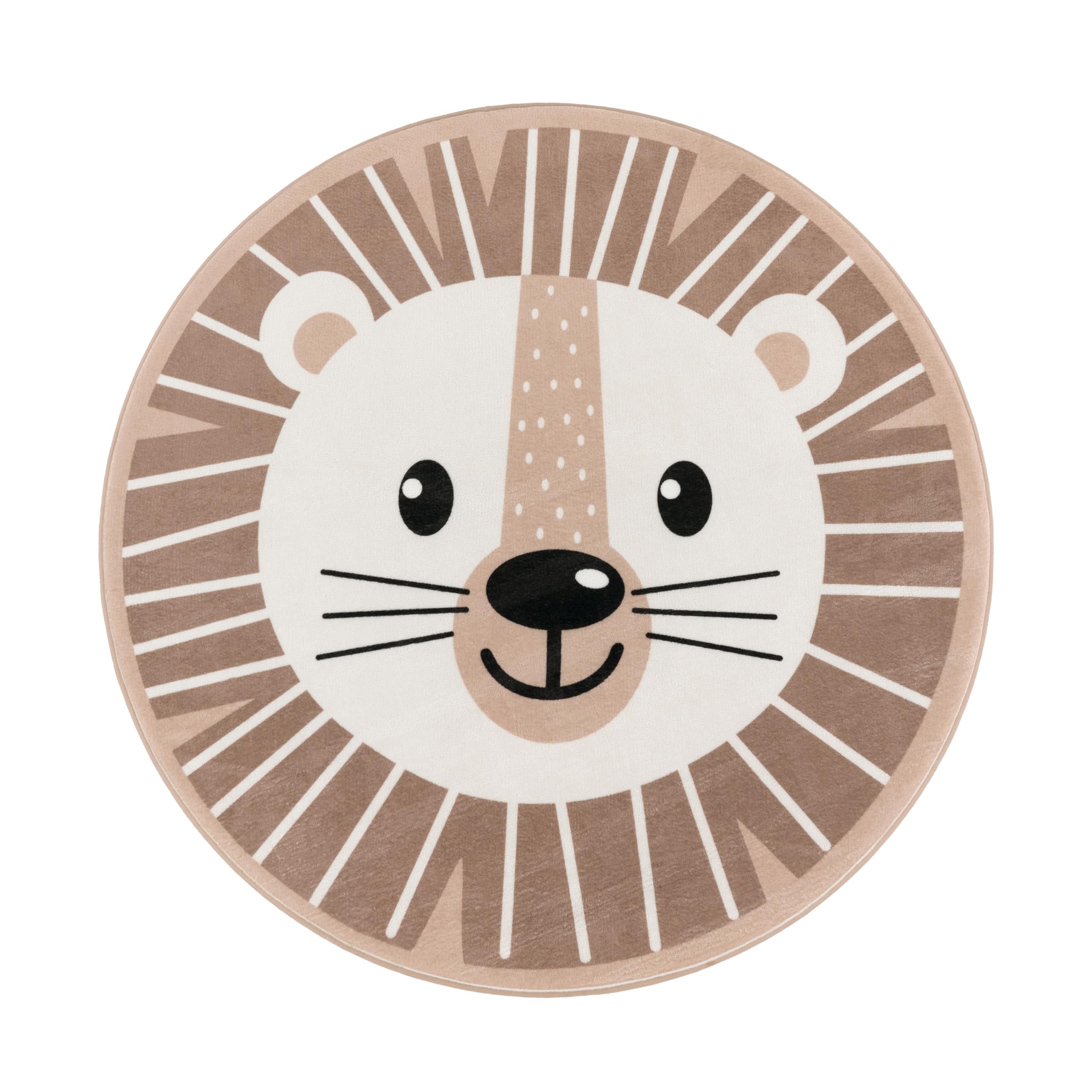 Paco Home Kinderteppich Teppich Kinderzimmer Rund Spielmatte Babymatte rutschfest Modern Mond Koala Löwenkopf, Grösse:150 cm Rund, Farbe:Beige