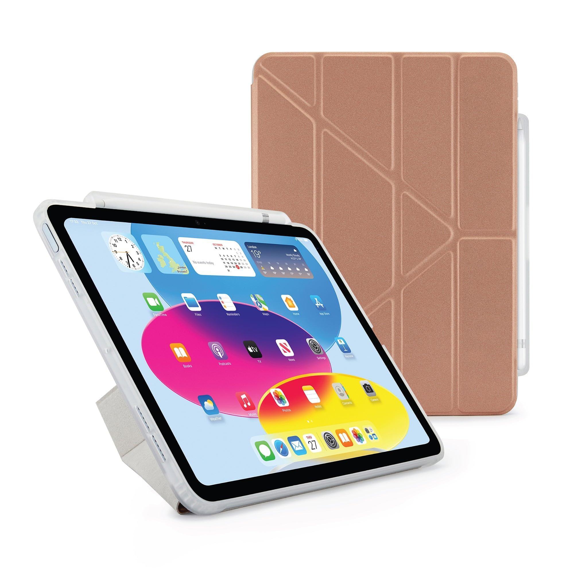 Pipetto Custodia in TPU Origami per iPad di 10a generazione (2022) | Custodia con supporto 5 in 1 resistente agli urti | Custodia Apple Pencil 1 | Custodia per iPad antibatterica al 99,9% - Oro rosa
