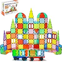 EchoPlan 130PCS Magnetic Tiles with 2 Cars - STEM Building Blocks, Safe 3D Magnet Toys for Kids Ages 3-9+