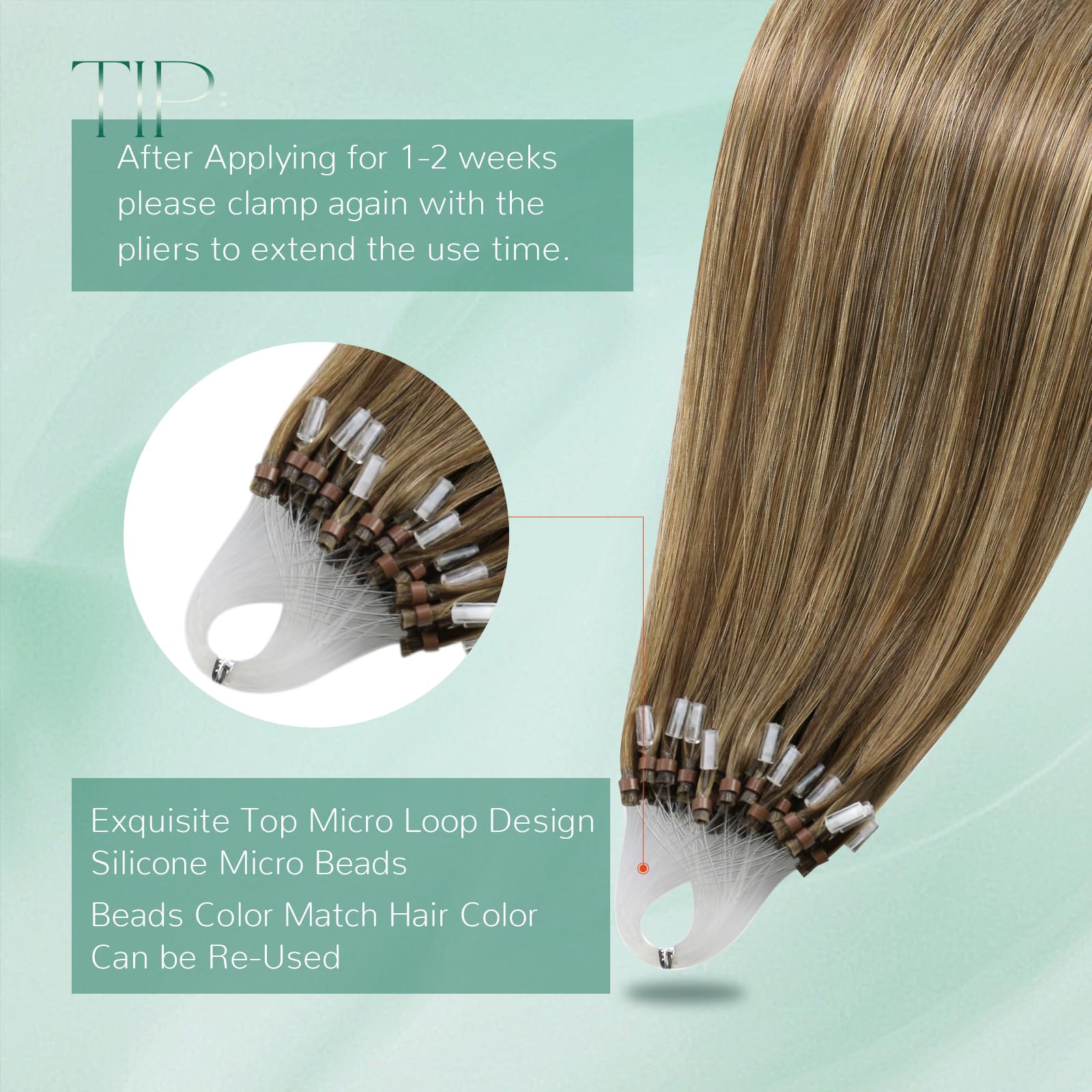 Easyouth Micro Bead Hair Extensions Real Human Hair Brown Microlink Hair Extension Brown Highlights Blonde Ring Hair Extensions Real Human Hair 14 Inch 50g 50s Short Straight Hairs - Image 4
