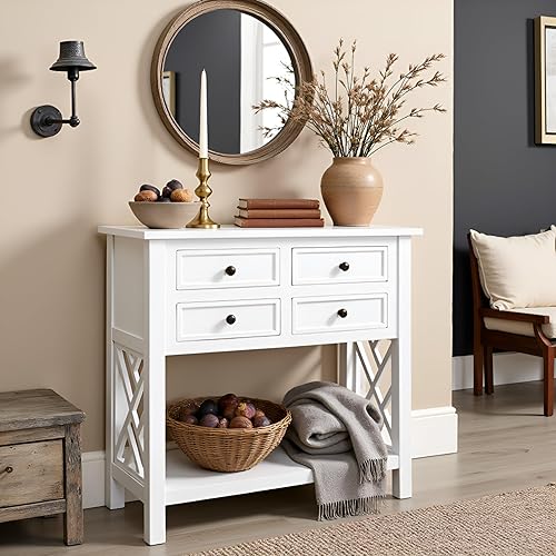 Miniatura 5 de Alaterre Furniture Coventry - Mesa consola de madera de 32 pulgadas de ancho con 4 cajones Gris,Blanco,https://www.amazon.com/dp/undefined