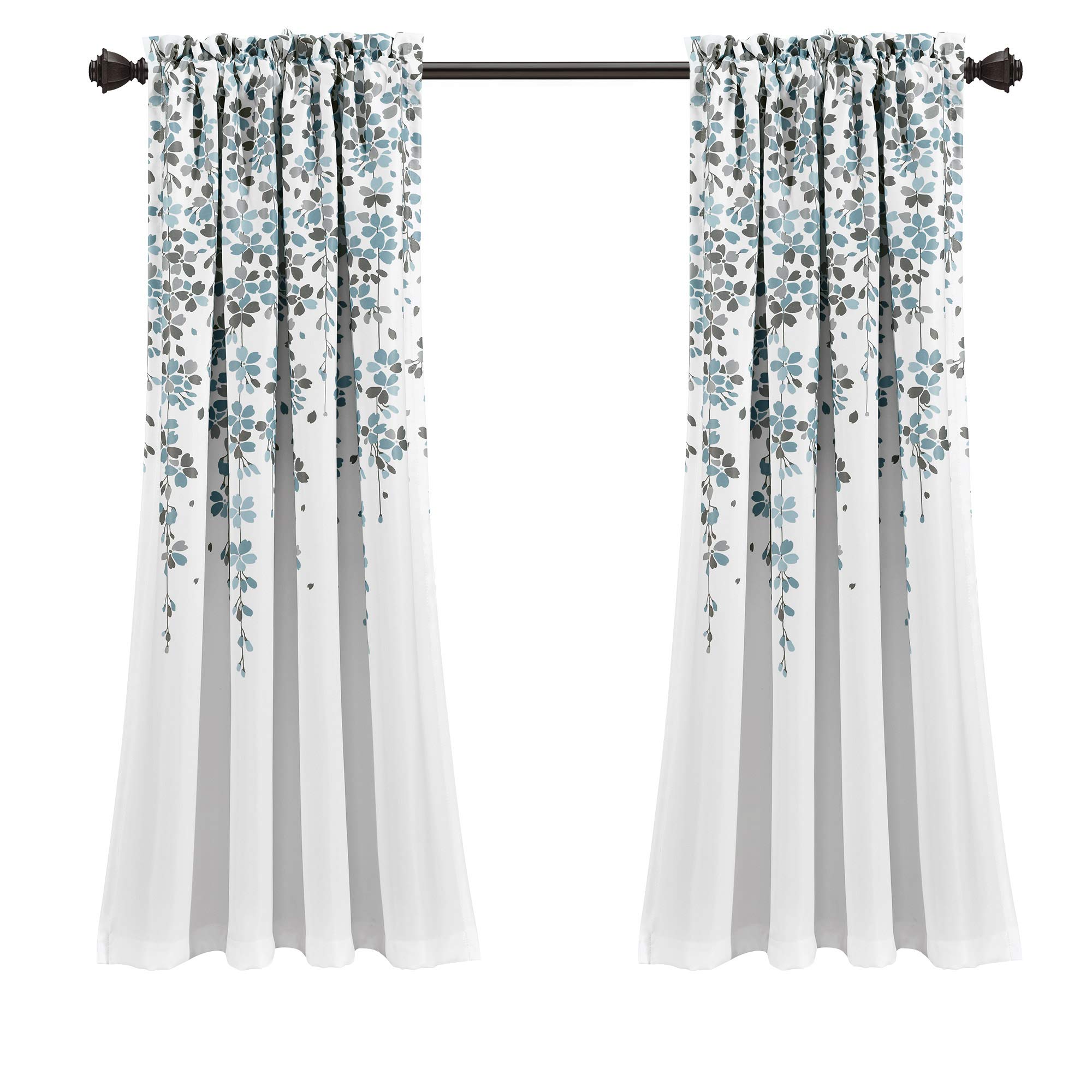 Lush Decor Verdunklungsvorhänge mit weinenden Blumen, für Wohnzimmer, Esszimmer, Schlafzimmer, 132 cm B x 160 cm L, Blau und Grau