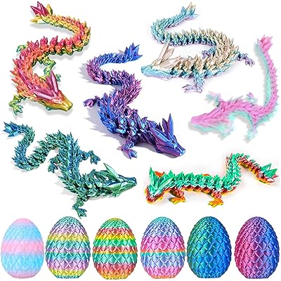 6PCS 3D Printed Dragon Eggs with Dragon Inside, Easter Basket Stuffers Mini Mystery Crystal Egg Fidget Toy, Surprise 3D Printed Animals Toy