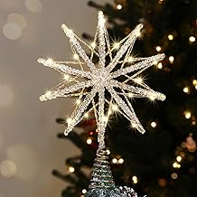 Luxspire Christmas Tree Topper Luminous Star with USB Remote Control, Transparent Metal Decorations 10 Inch Illuminated Christmas Stars, Modern Vintage Ornaments for Home Party, Champagne