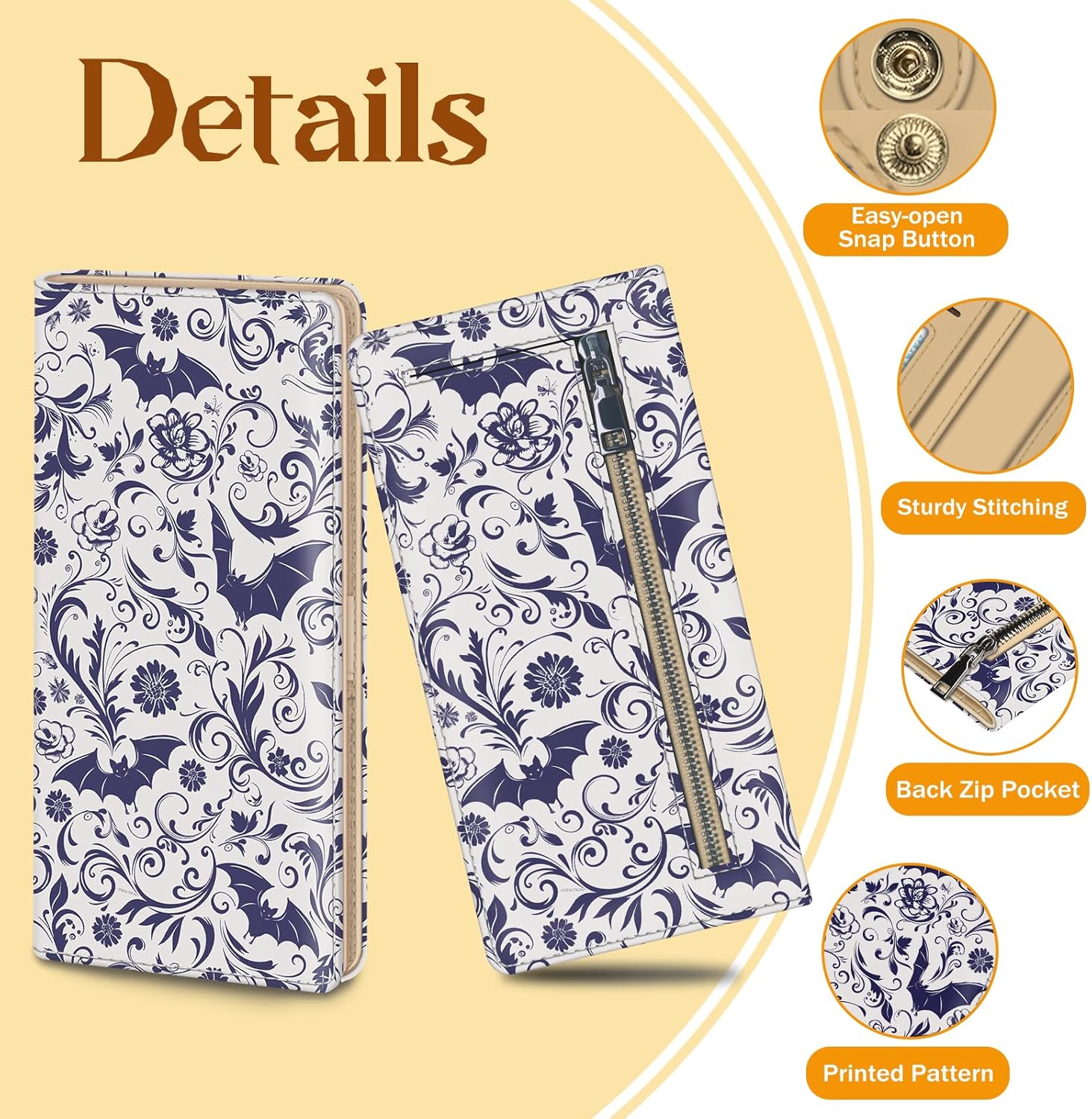 Immaturus Goth Bats Womens Wallet, Slim Thin RFID Blocking Credit Card Wallets, Long Bifold PU Leather Card Holder Organizer, Gothic Cash Clutch Billfold with Zipper Coin Pocket Ladies Girls Gift - Image 5