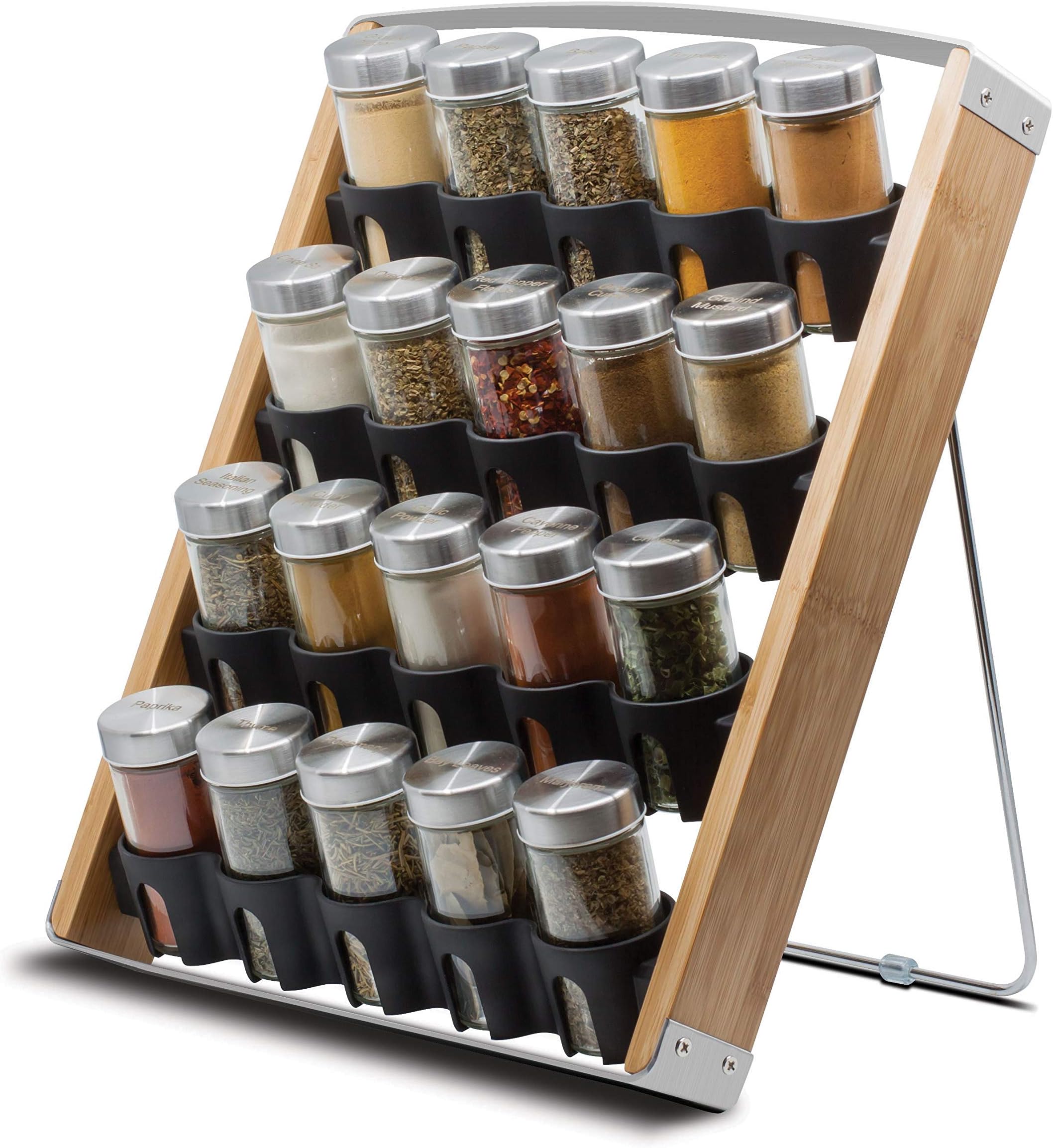 Orii 20 Jar Store-in-A Drawer Spice Organization Rack, 12.5" W x 16" D x 2.625" H, 3.5" H, Brown