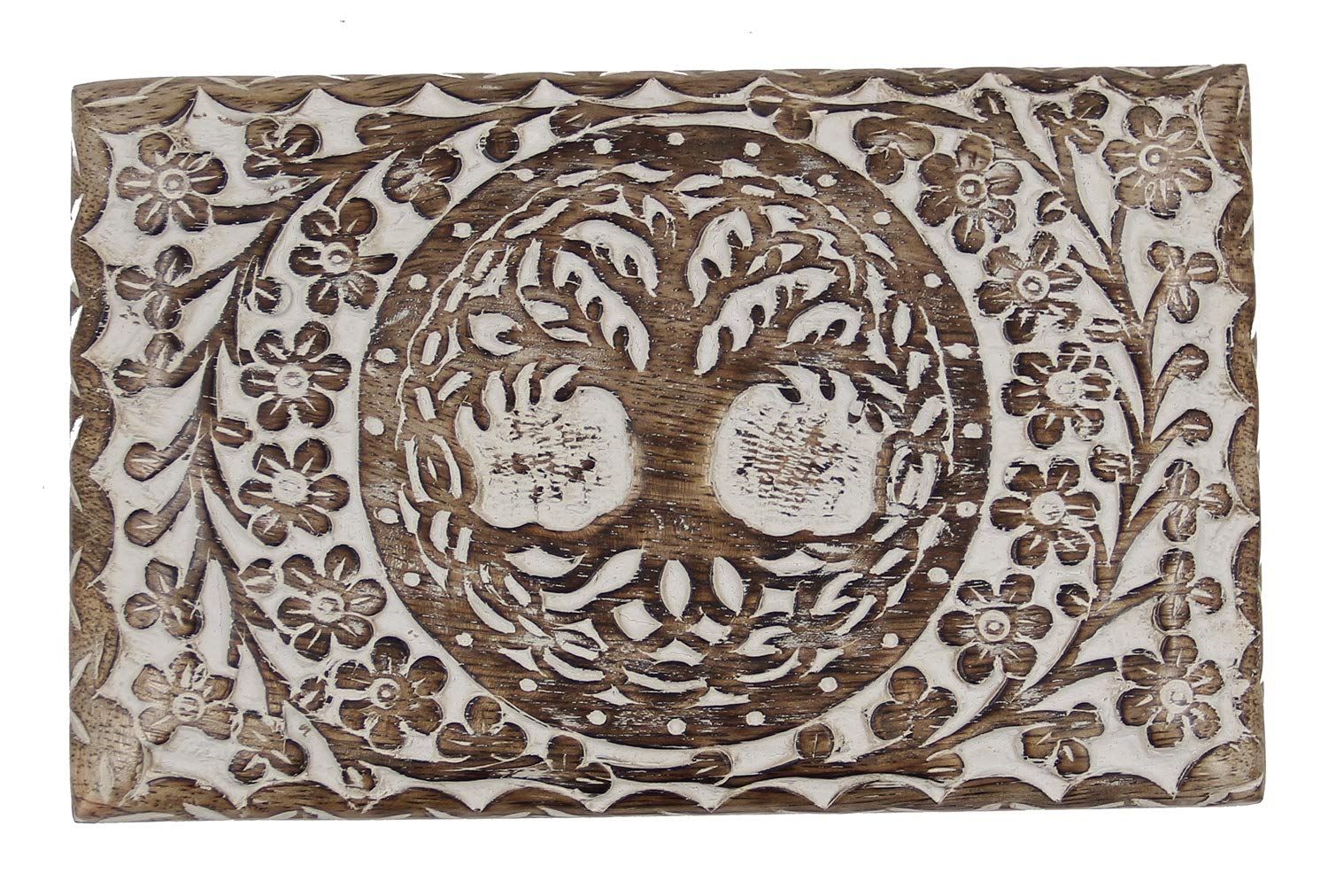 DharmaObjects Hand Carved Tree Of Life Jewelry Trinket Keepsake Wooden Storage Box (Tree of Life 1, Large)