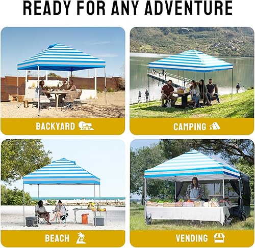 Miniatura 4 de CROWN SHADES Toldo desplegable de 10 x 10 pies Tienda de campaña de playa con un solo empuje Parasol al aire libre para eventos, fiestas, camping,