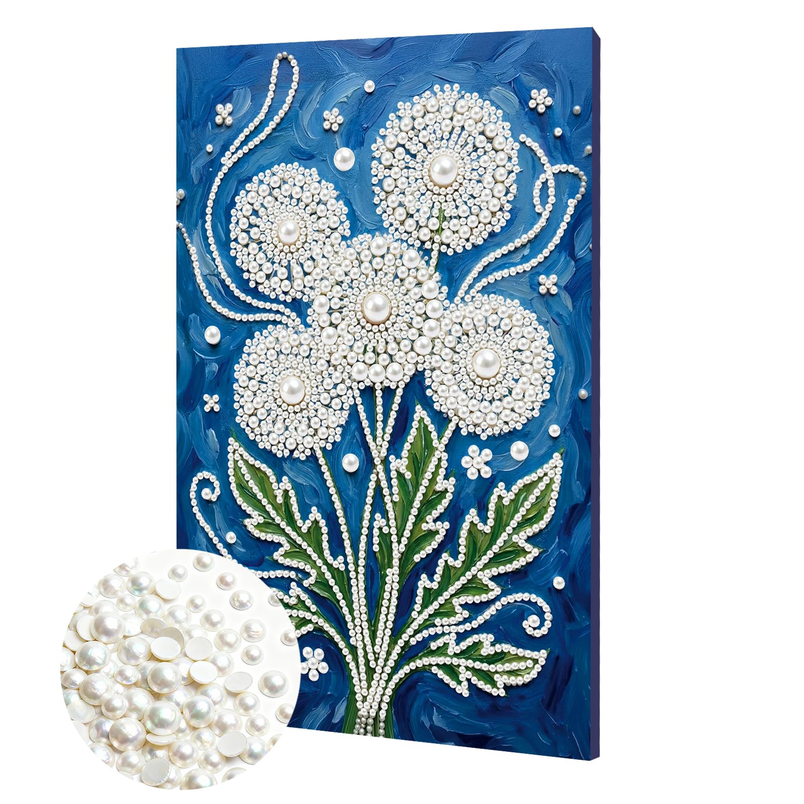 DIY Pearl Painting Kit with Wooden Frame, 3D Plastic Pearl Gemstone Ocean Art Craft for Adults Beginners, Diamond Dot Painting, Home Wall Decor Ready Gift for Women(Dandelion Vase)(20 * 30cm)