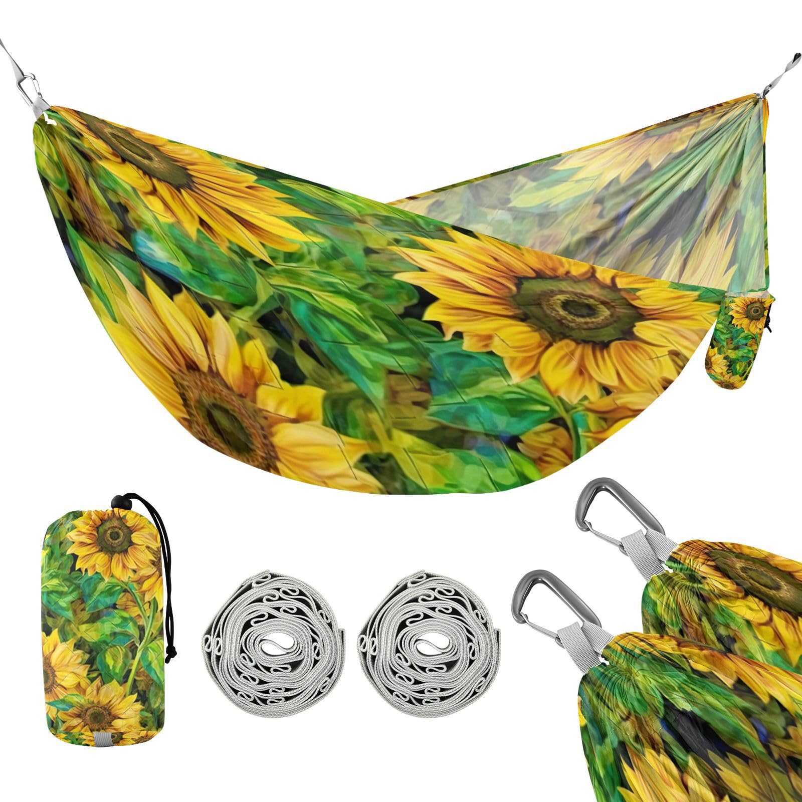 SDMKA Sunflower Pattern Camping Hammock, 330 lbs with 2 Tree Straps, Carry Bag, Single Portable Hammock for Outdoor/Indoor, Hiking, Beach, Backpacking, Travel