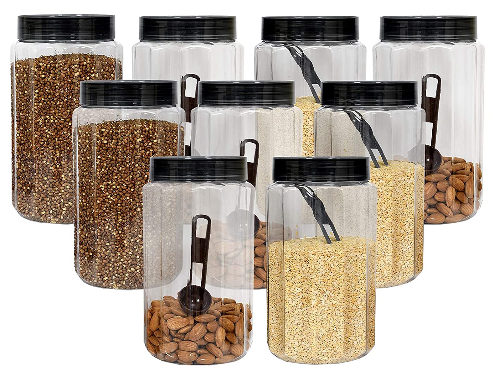 Kuber Industries Multipurpose Transparent Plastic Container with Airtight Lid,1800ml, Set of 9 (Grey)-HS42KUBMART25053