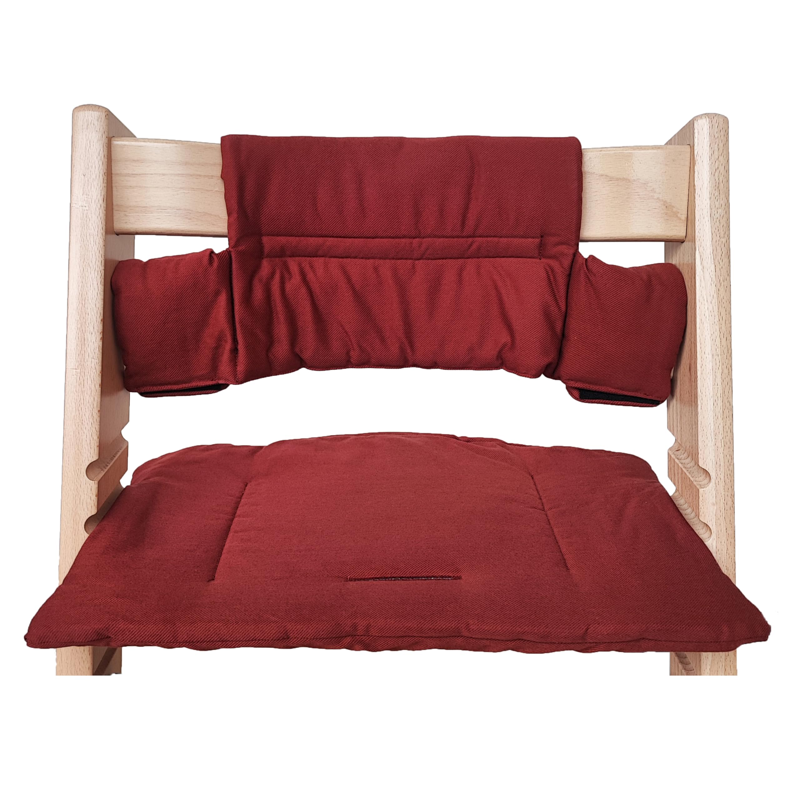 Kadem® Cojín de asiento 100% algodón orgánico, cojín clásico, 2 piezas, apto para trona Stokke Tripp Trapp, lavable a máquina, fácil fijación rápida, Bordo