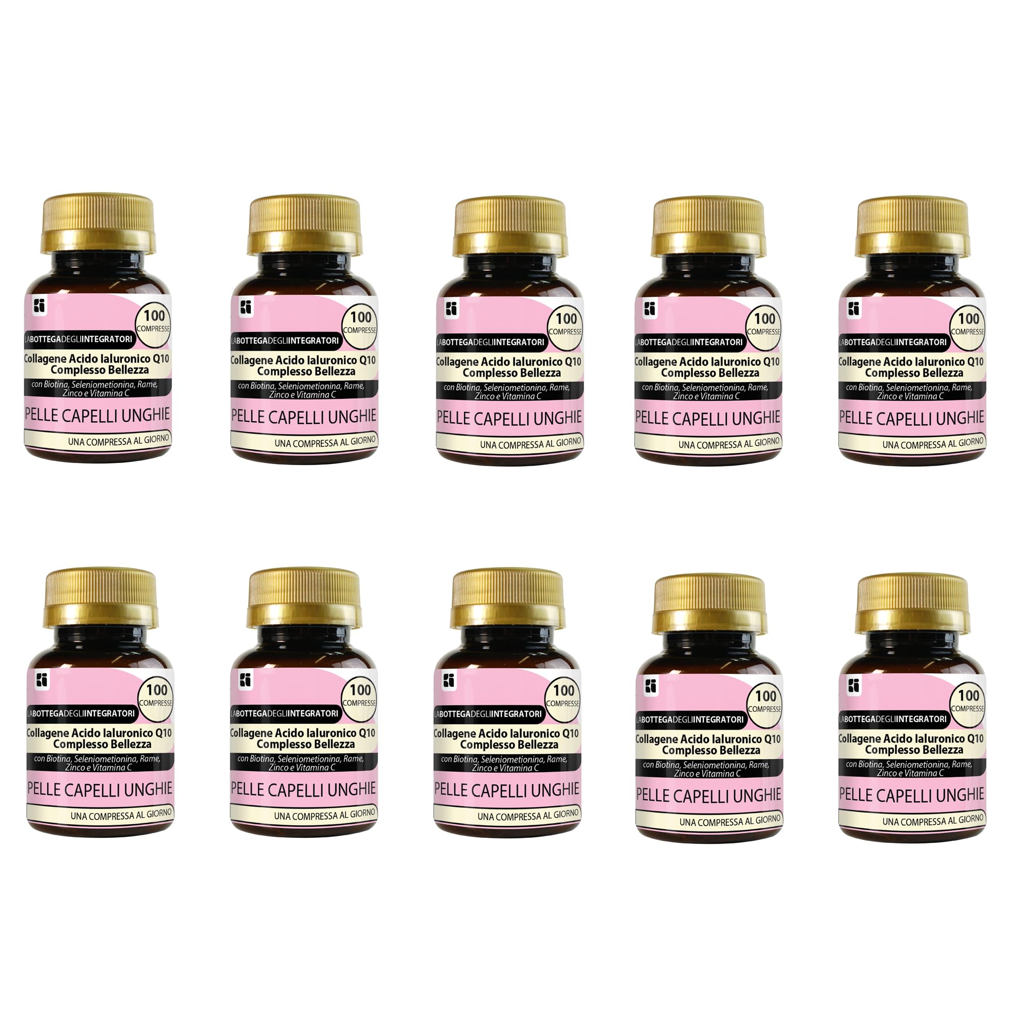 Collagene Acido Ialuronico Coenzima Q10 Complesso Bellezza con Biotina Zinco Selenio Metionina Rame Vitamina C | 1000 Compresse 1 al dì | Pelle Capelli Unghie LABOTTEGADEGLIINTEGRATORI