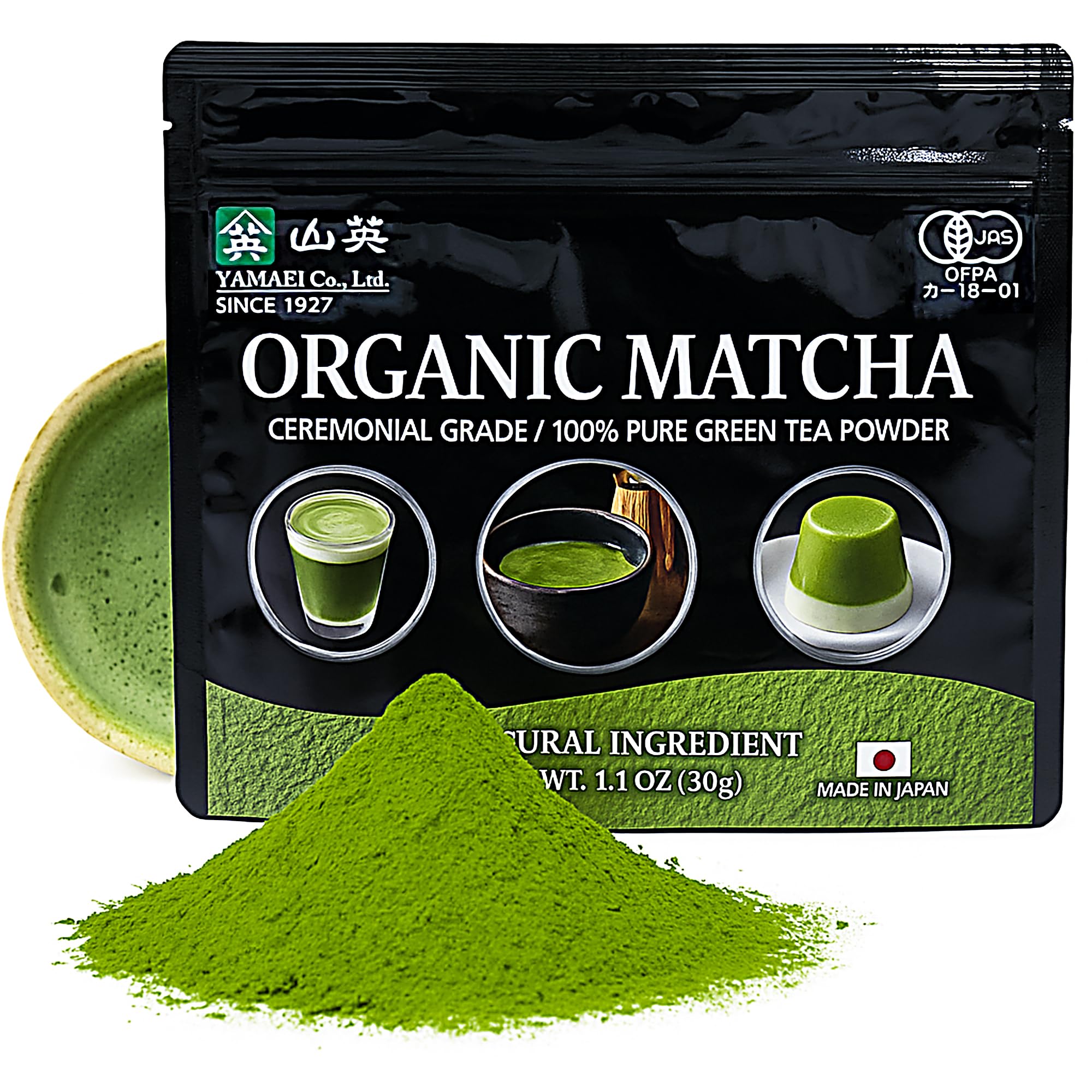 抹茶パウダー 抹茶 matcha 高級 有機 30g セレモニアル 儀式 お点前 ラテ ドリンク 製菓 用 国産 オーガニック パウダー チャック付き 無添加 山英
