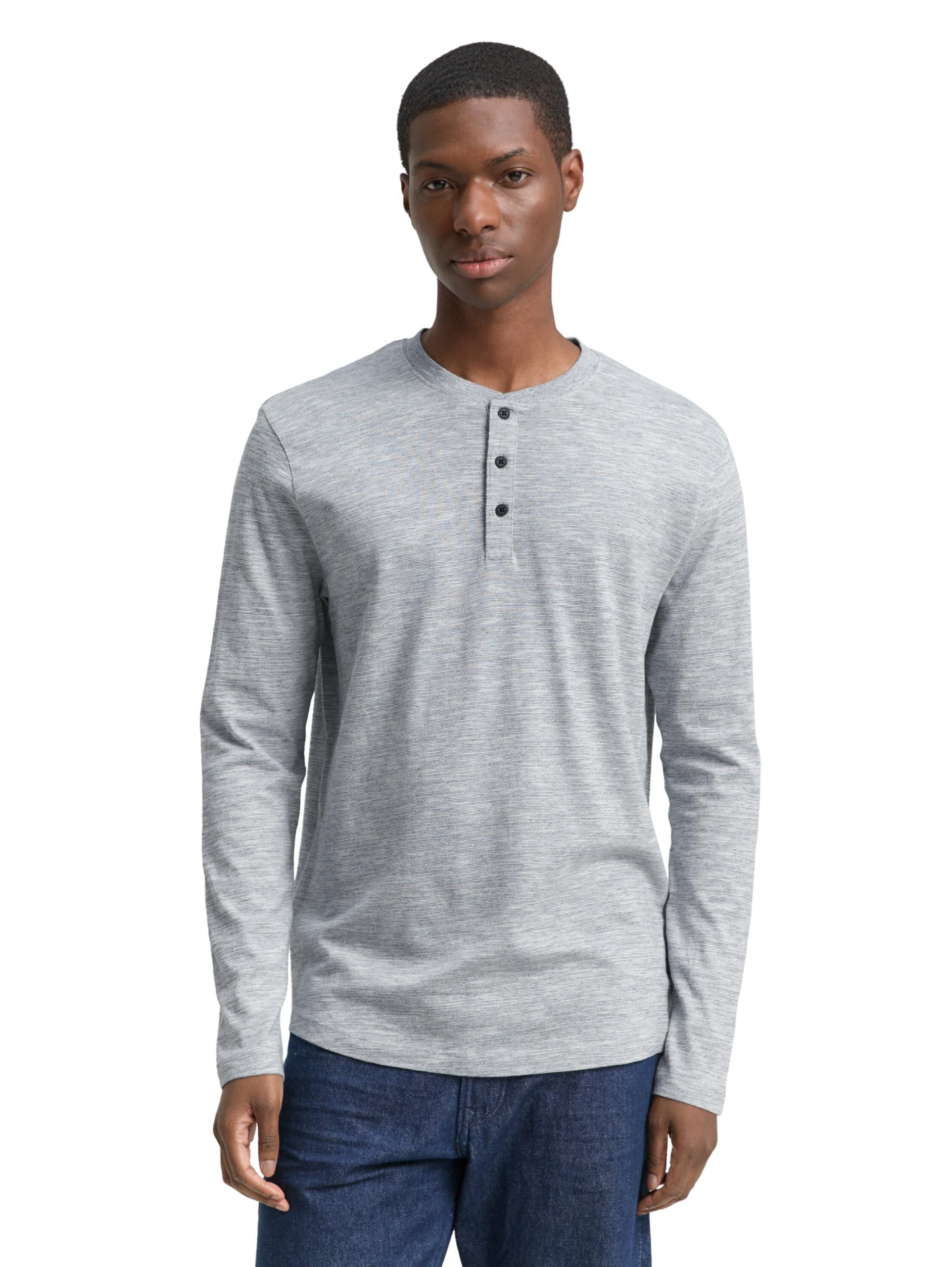 Tom Tailor Denim Herren 1048997 Henley Langarmshirt in Melange-Optik (1er Pack)