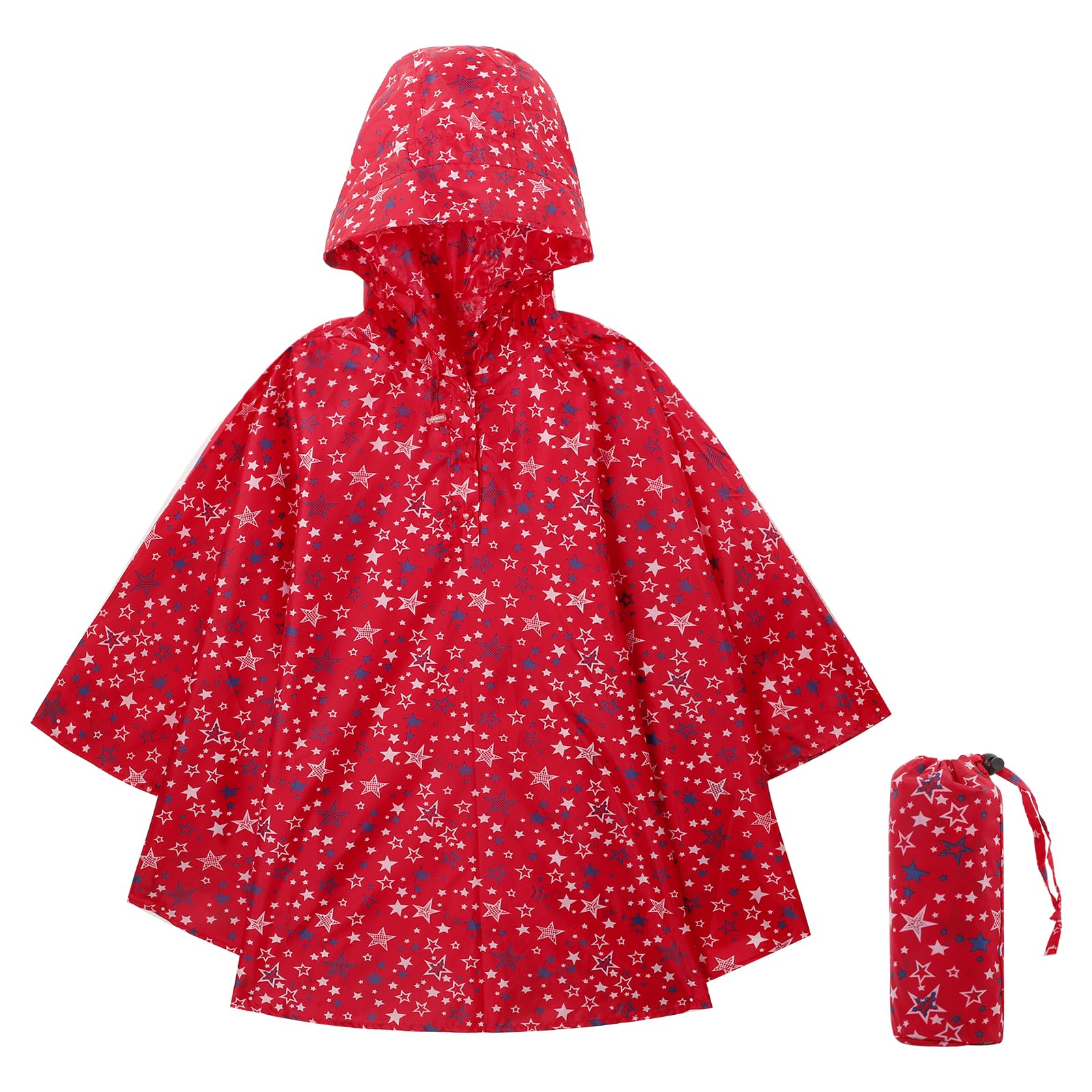KAKU NANU Poncho Impermeable Chubasquero Niño Niña 3-14 Años Capa con Una Gran Capucha y Una Bolsa de Almacenamiento Amarillo Azul Rosa Rojo